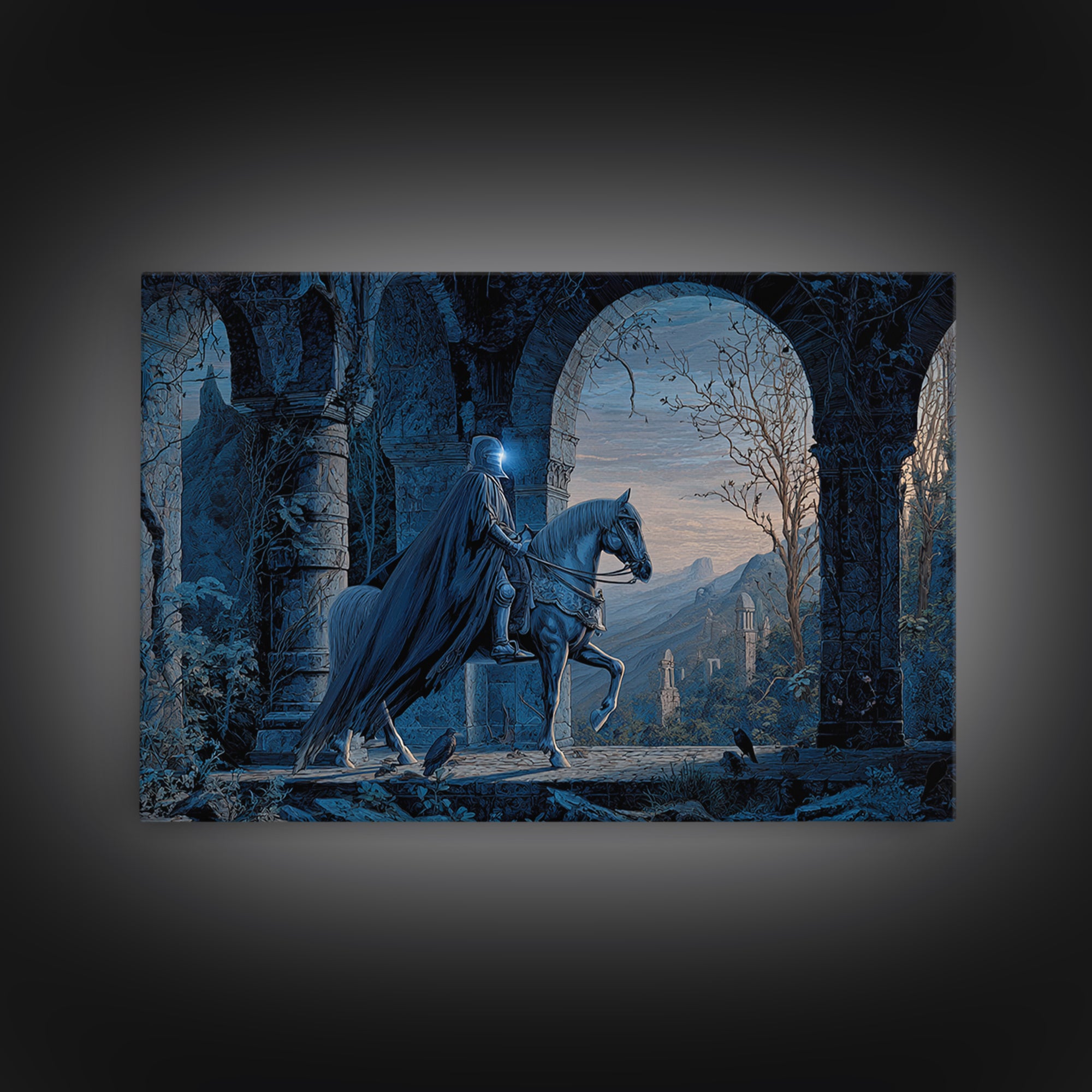 The Spectral Knight, Romantic Gothic Landscape, Landscape Wall Art, Dark Halloween Decor, Framed Canvas Print, Halloween Wall Art