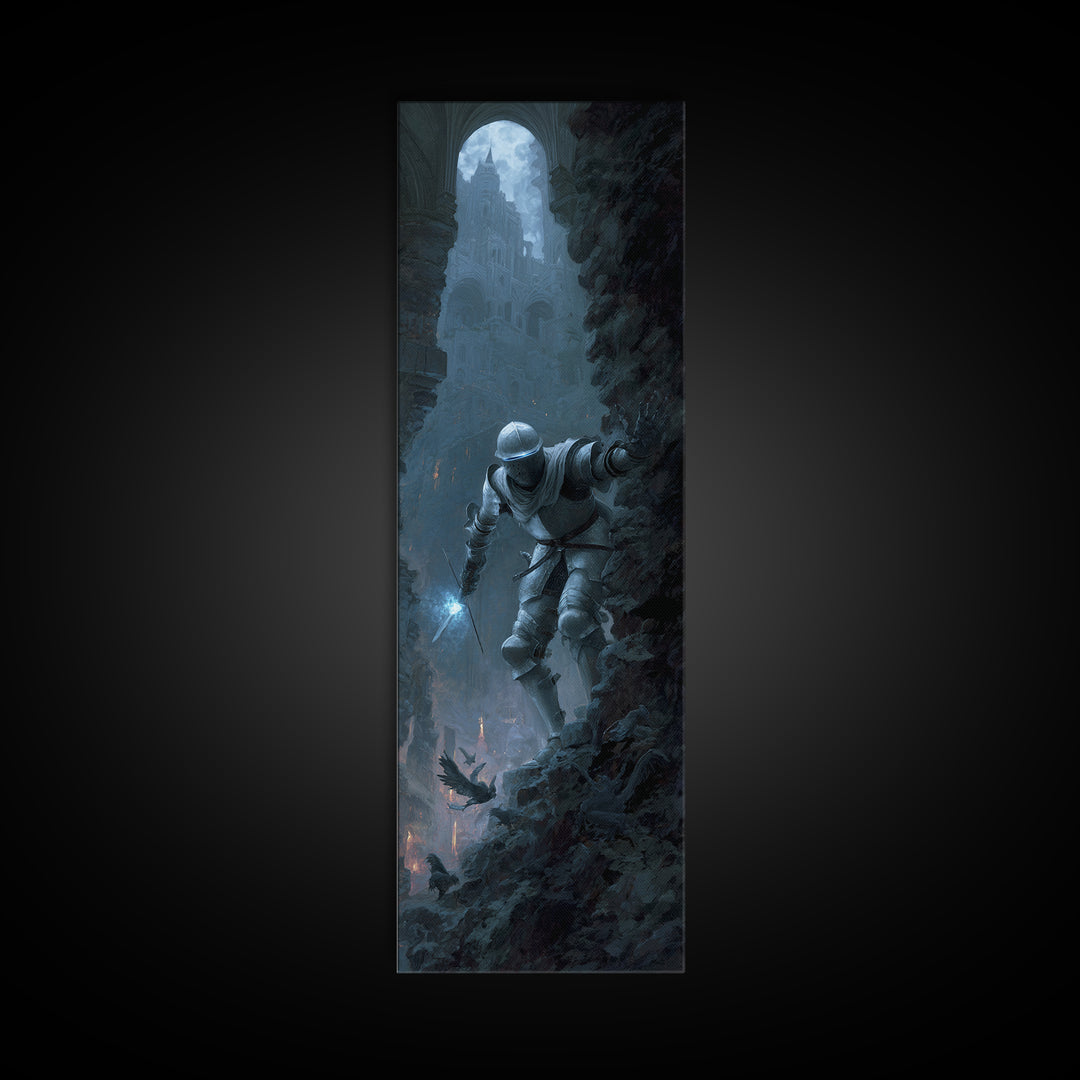 The Spectral Knight, Apocalyptic Romantic Art, Tall Narrow Wall Art, Macabre Wall Art, Canvas Print, Halloween Wall Art, Seasonal Home Decor