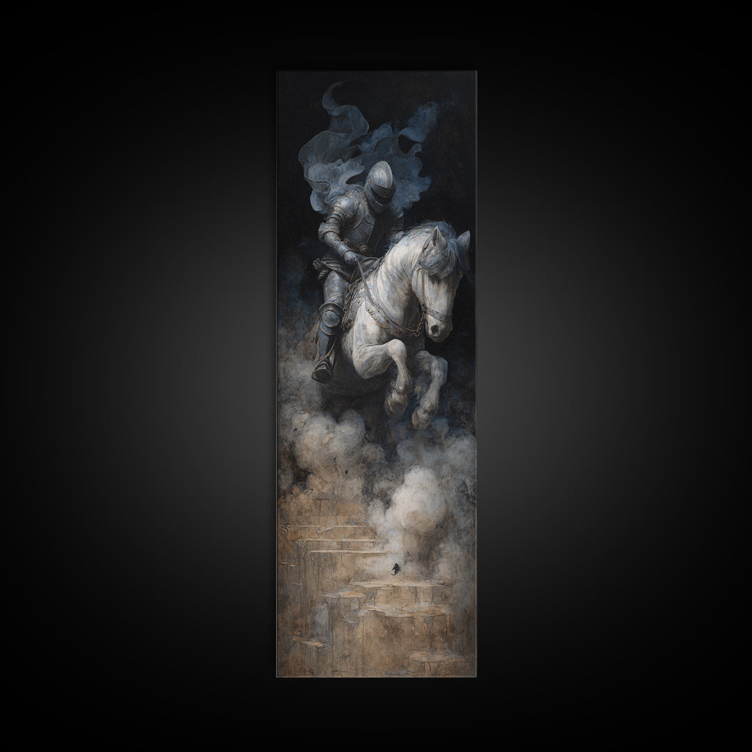The Spectral Knight, Symbolist Dream Art, Tall Narrow Wall Art, Dark Halloween Decor, Framed Canvas Print, Halloween Wall Art