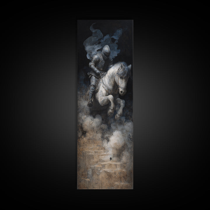The Spectral Knight, Symbolist Dream Art, Tall Narrow Wall Art, Dark Halloween Decor, Framed Canvas Print, Halloween Wall Art