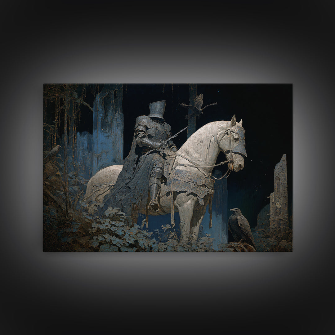 The Spectral Knight, Symbolist Gothic Landscape, Landscape Wall Art, Gothic Horror Wall Art, Canvas Print, Halloween Wall Art