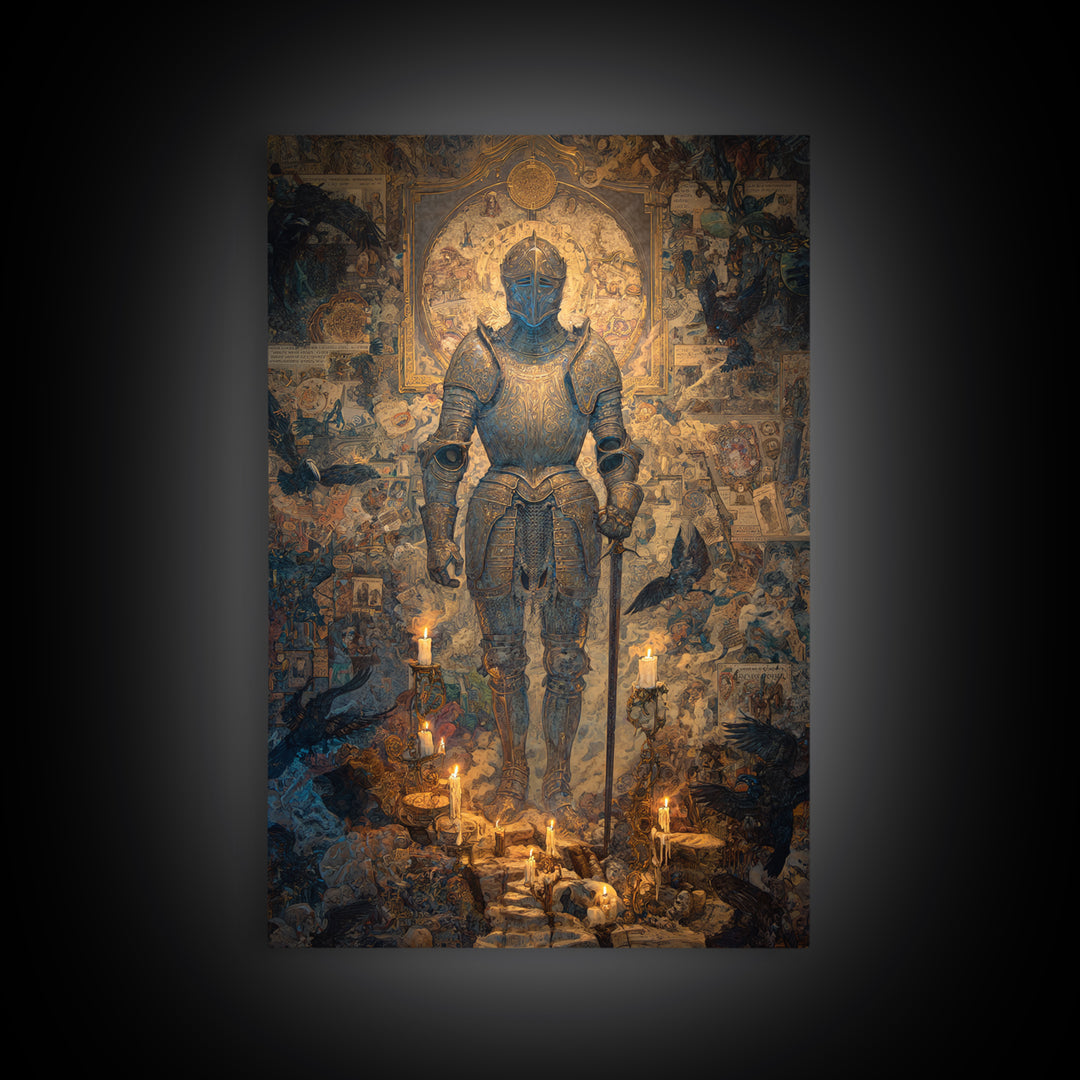 The Spectral Knight, Ornate Symbolist Art, Vertical Wall Art, Dark Halloween Decor, Canvas Print, Halloween Wall Art
