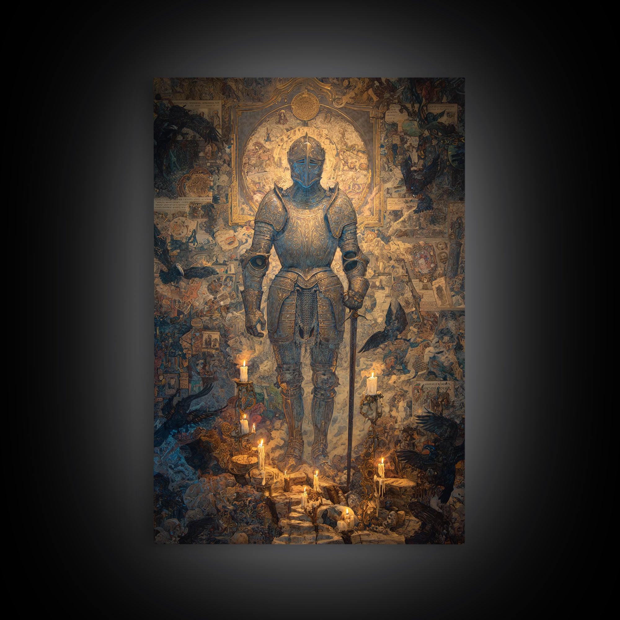 The Spectral Knight, Ornate Symbolist Art, Vertical Wall Art, Dark Halloween Decor, Canvas Print, Halloween Wall Art