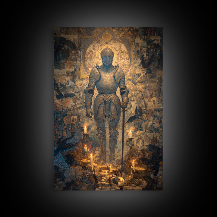 The Spectral Knight, Ornate Symbolist Art, Vertical Wall Art, Dark Halloween Decor, Canvas Print, Halloween Wall Art