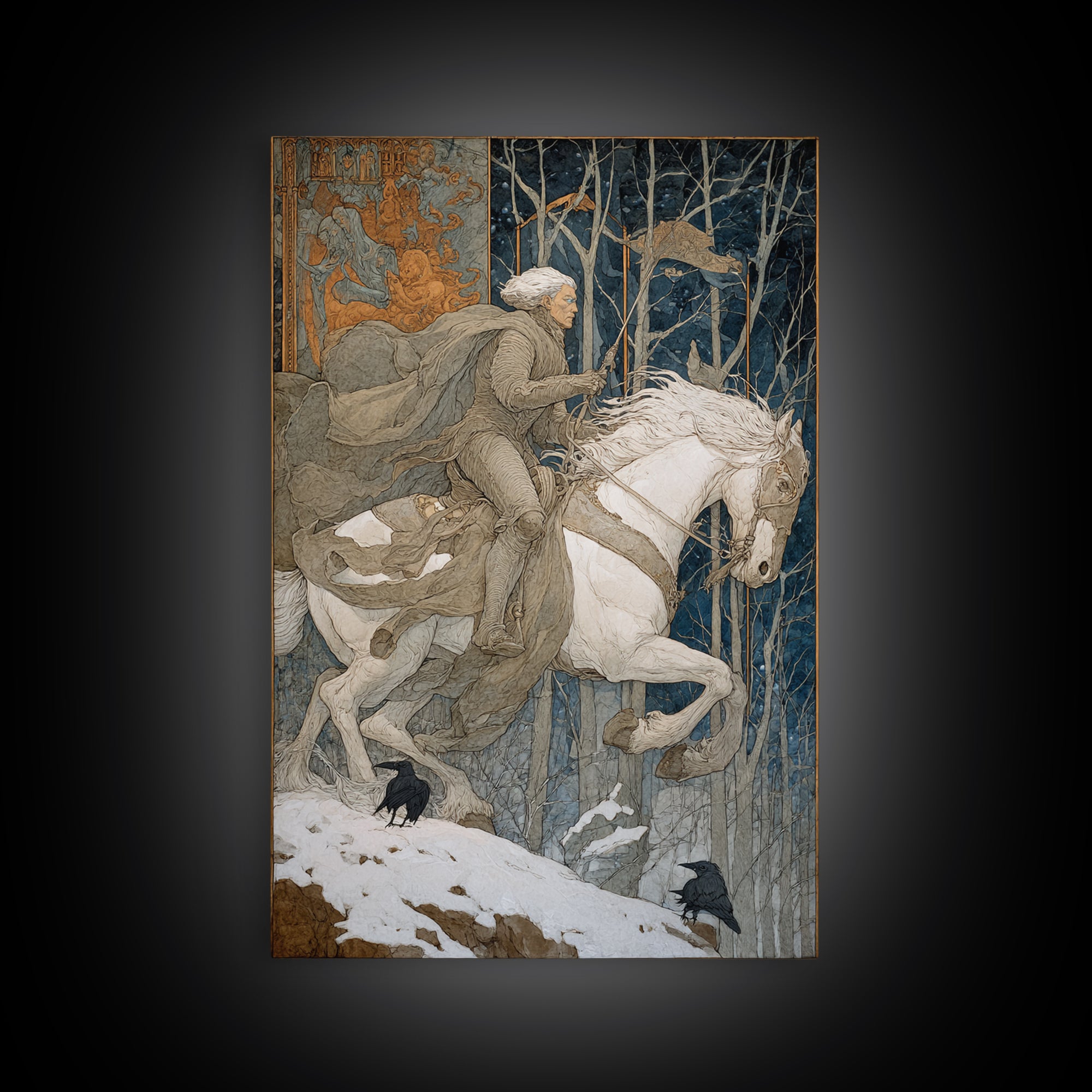 The Spectral Knight, Symbolist Death Art, Vertical Wall Art, Dark Halloween Decor, Canvas Print, Halloween Wall Art