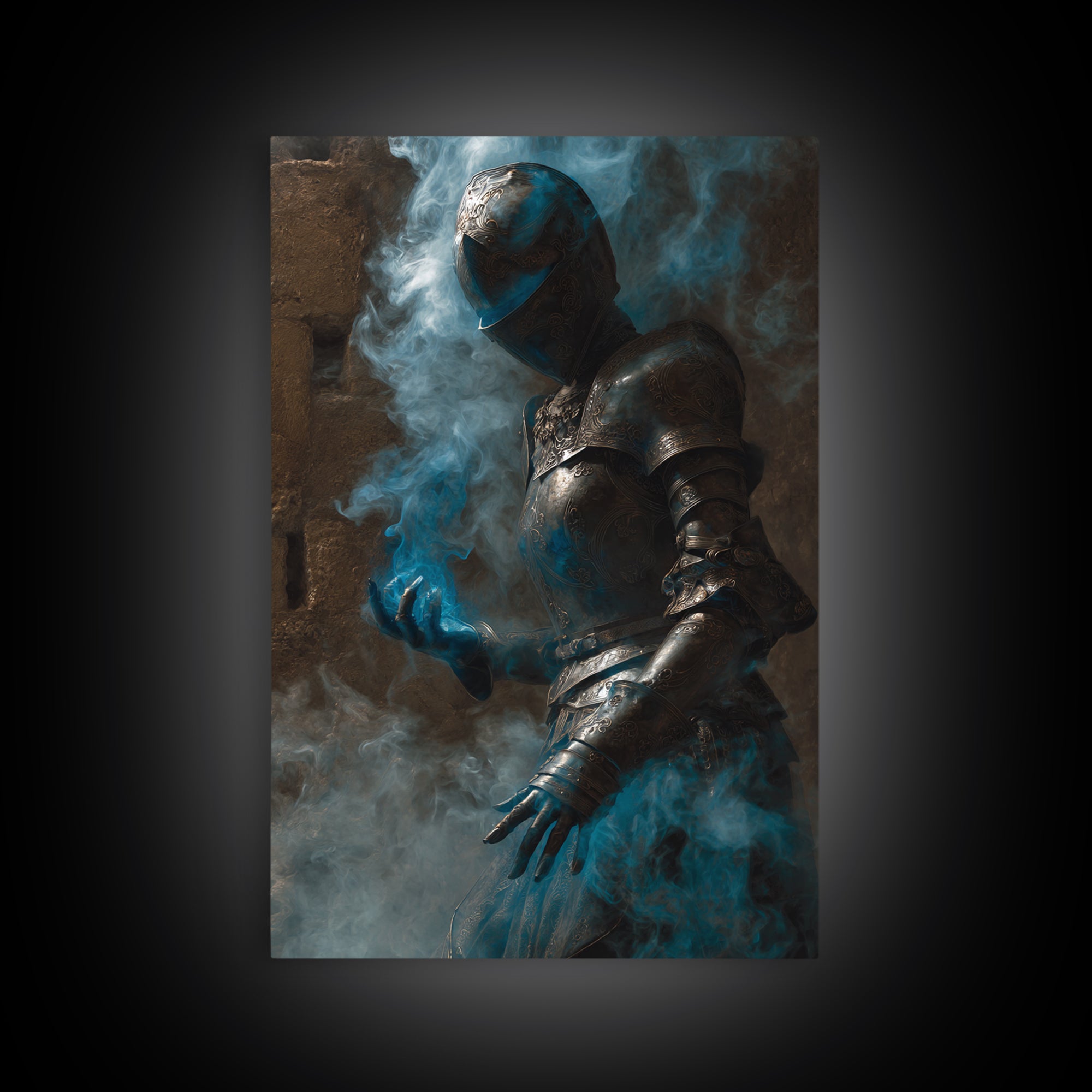 The Spectral Knight, Dark Symbolist Art, Vertical Wall Art, Dark Halloween Decor, Canvas Print, Halloween Wall Art