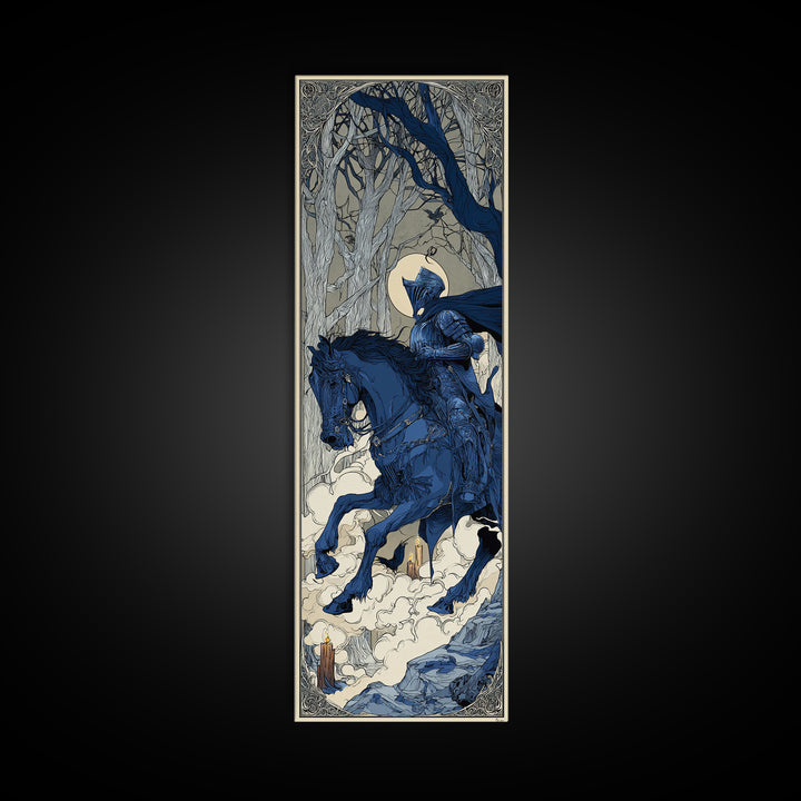 The Spectral Knight, Decadent Line Art, Tall Narrow Wall Art, Dark Fantasy Wall Art, Canvas Print, Halloween Wall Art