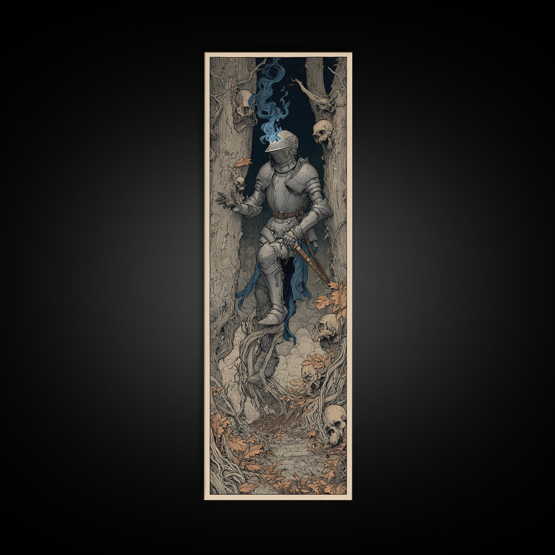 The Spectral Knight, Gothic Storybook Art, Tall Narrow Wall Art, Gothic Horror Wall Art, Framed Canvas Print, Halloween Wall Art