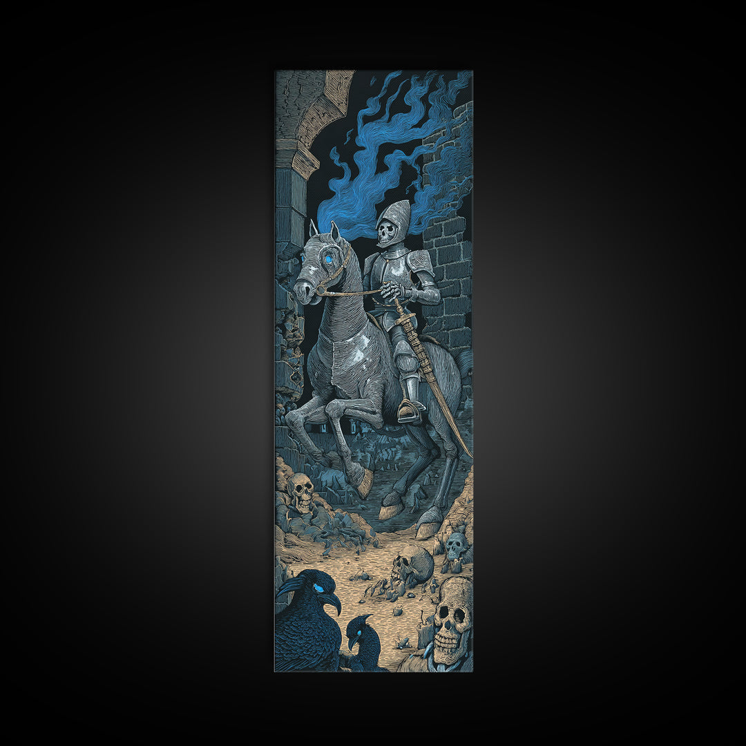 The Spectral Knight, Macabre Folk Print Art, Tall Narrow Wall Art, Gothic Horror Wall Art, Canvas Print, Halloween Wall Art