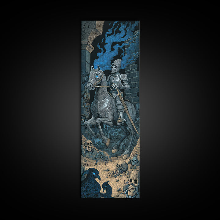 The Spectral Knight, Macabre Folk Print Art, Tall Narrow Wall Art, Gothic Horror Wall Art, Canvas Print, Halloween Wall Art