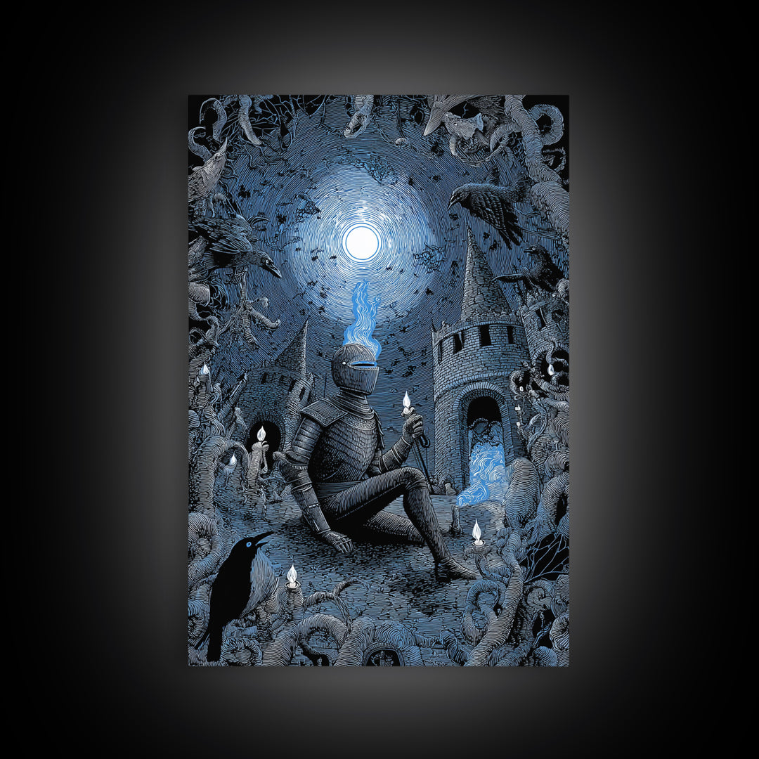 The Spectral Knight, Victorian Macabre Art, Vertical Wall Art, Gothic Horror Wall Art, Framed Canvas Print, Halloween Wall Art