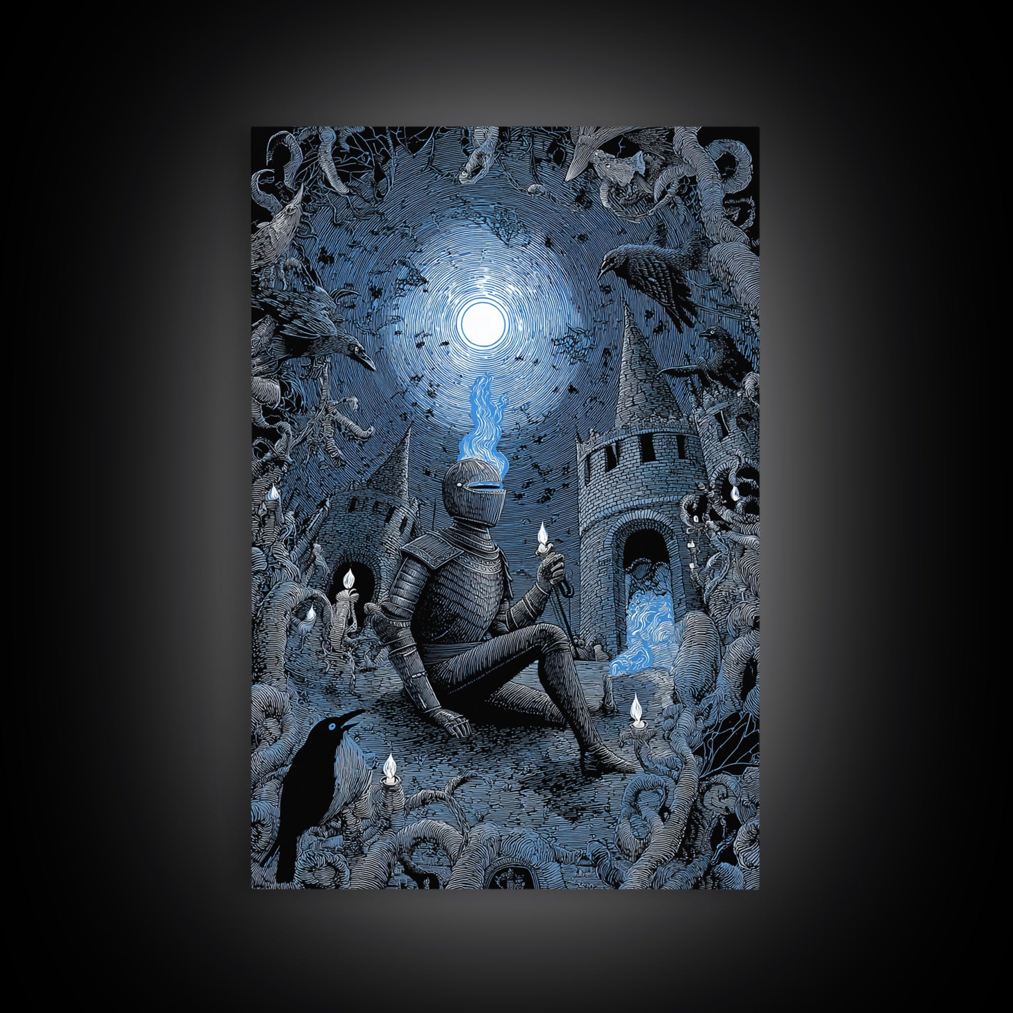 The Spectral Knight, Victorian Macabre Art, Vertical Wall Art, Gothic Horror Wall Art, Framed Canvas Print, Halloween Wall Art
