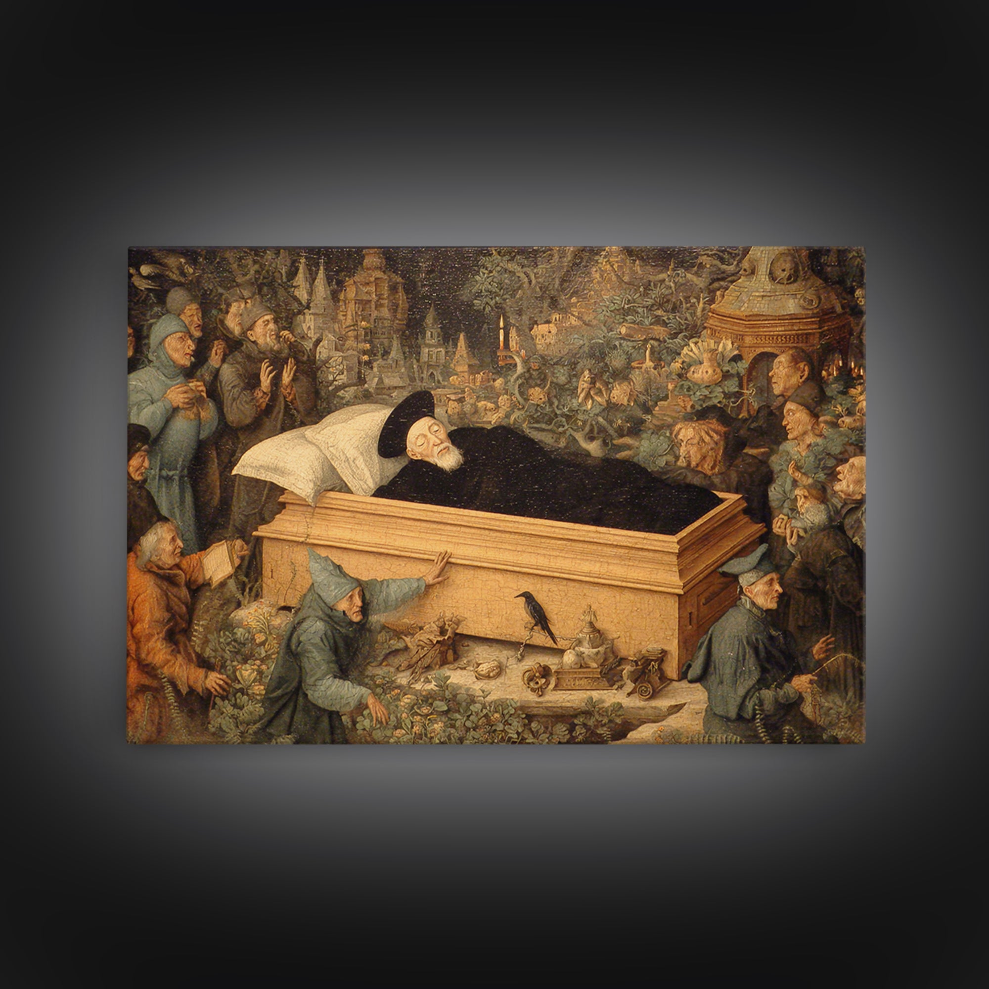 The Coffin Sleeper, Medieval Grotesque Art, Landscape Wall Art, Macabre Wall Art, Framed Canvas Print, Halloween Wall Art
