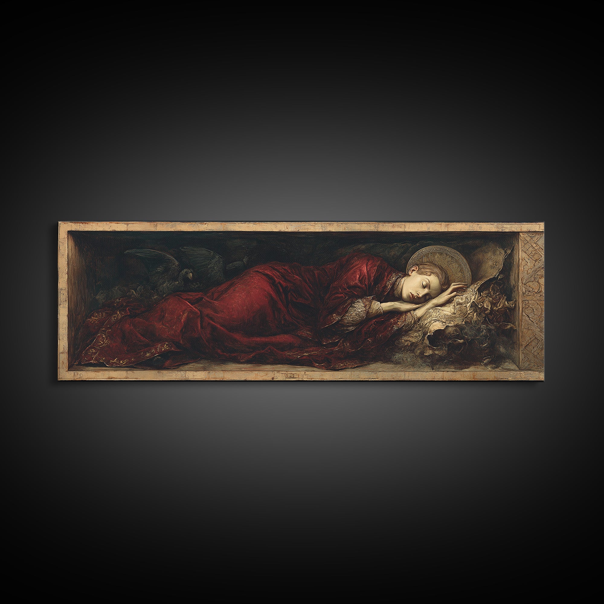 The Coffin Sleeper, Dark Renaissance Art, Extra Wide Wall Art, Gothic Horror Wall Art, Framed Canvas Print, Halloween Wall Art
