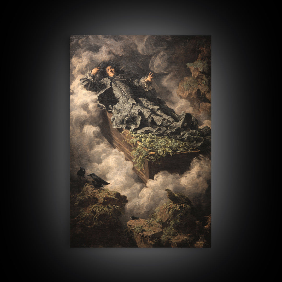 The Coffin Sleeper, Baroque Witchcraft Art, Vertical Wall Art, Macabre Wall Art, Framed Canvas Print, Halloween Wall Art