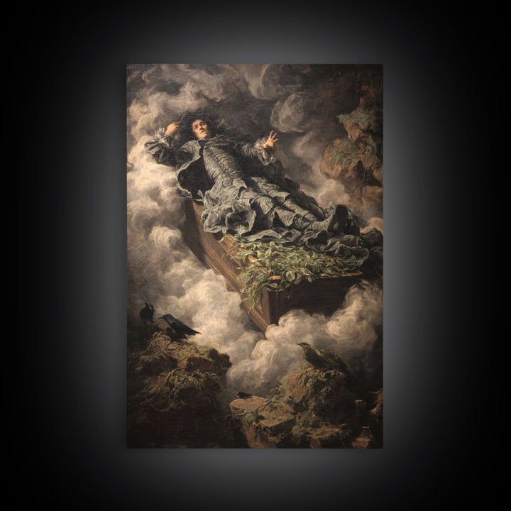 The Coffin Sleeper, Baroque Witchcraft Art, Vertical Wall Art, Macabre Wall Art, Framed Canvas Print, Halloween Wall Art