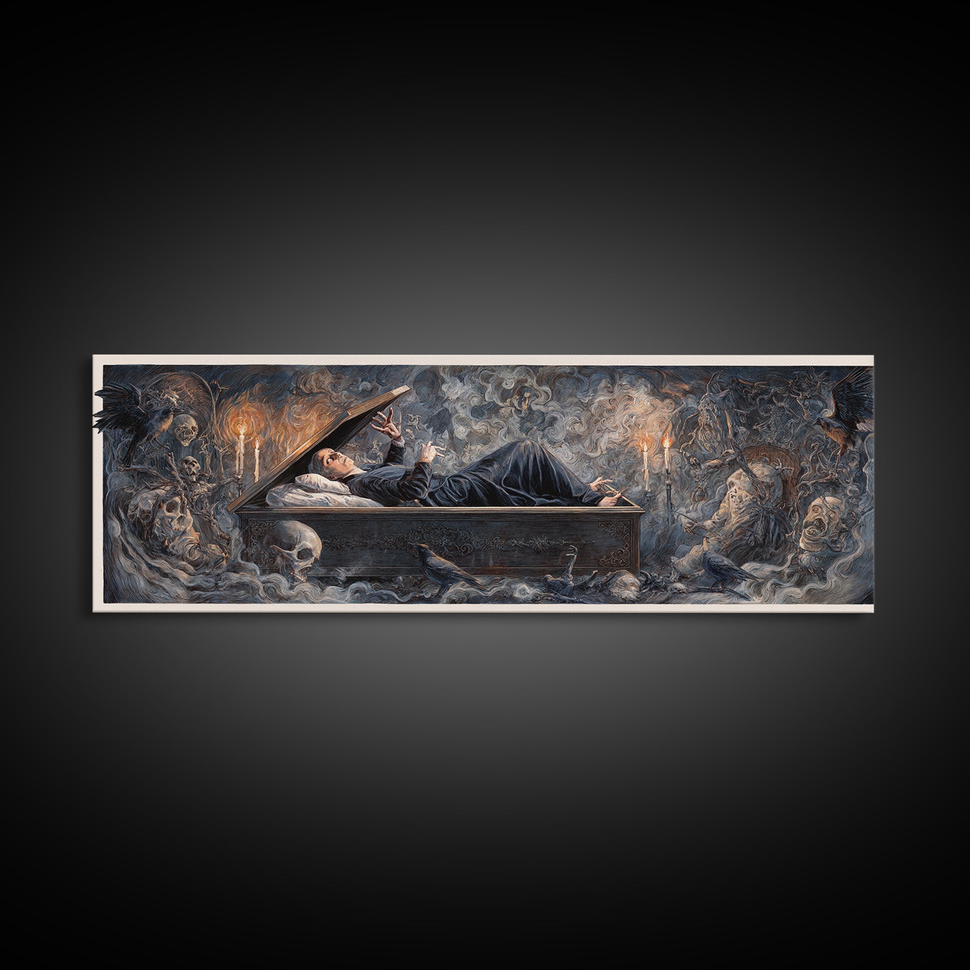 The Coffin Sleeper, Gothic Nightmare Art, Extra Wide Wall Art, Dark Halloween Decor, Canvas Print, Halloween Wall Art