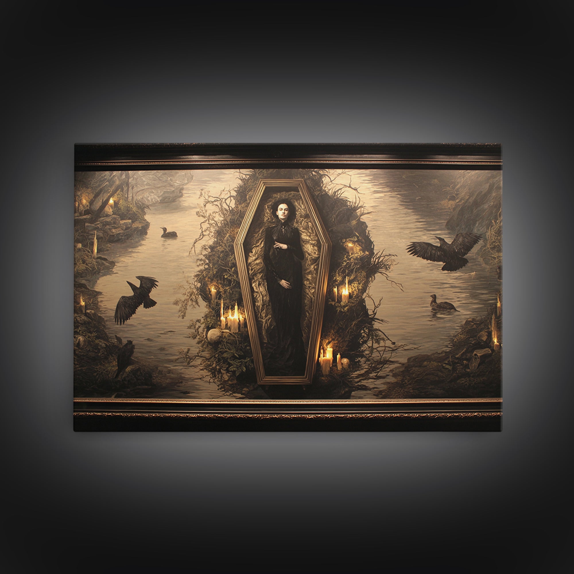 The Coffin Sleeper, Symbolist Gothic Landscape, Landscape Wall Art, Dark Halloween Decor, Framed Canvas Print, Halloween Wall Art