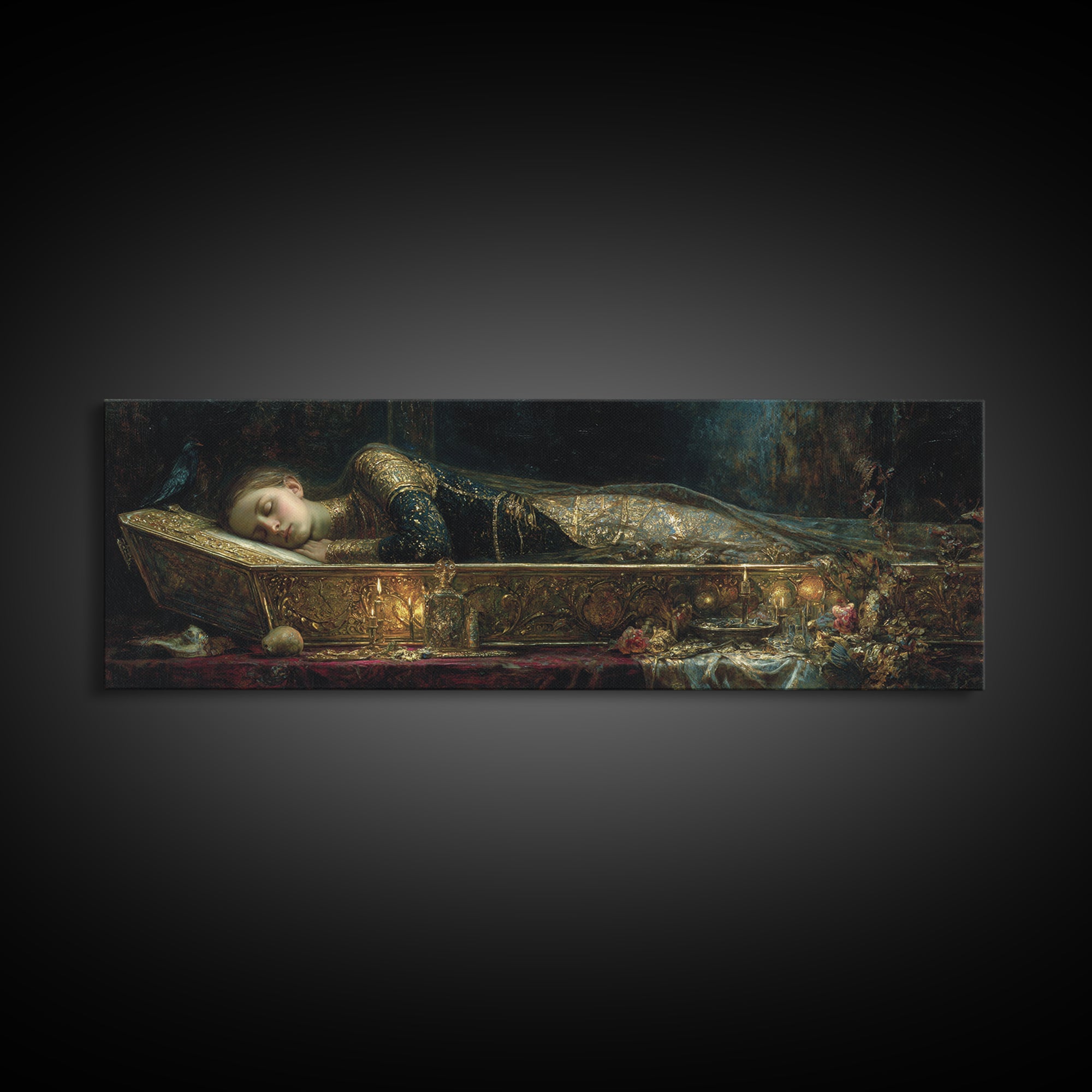 The Coffin Sleeper, Ornate Symbolist Art, Extra Wide Wall Art, Gothic Horror Wall Art, Canvas Print, Halloween Wall Art