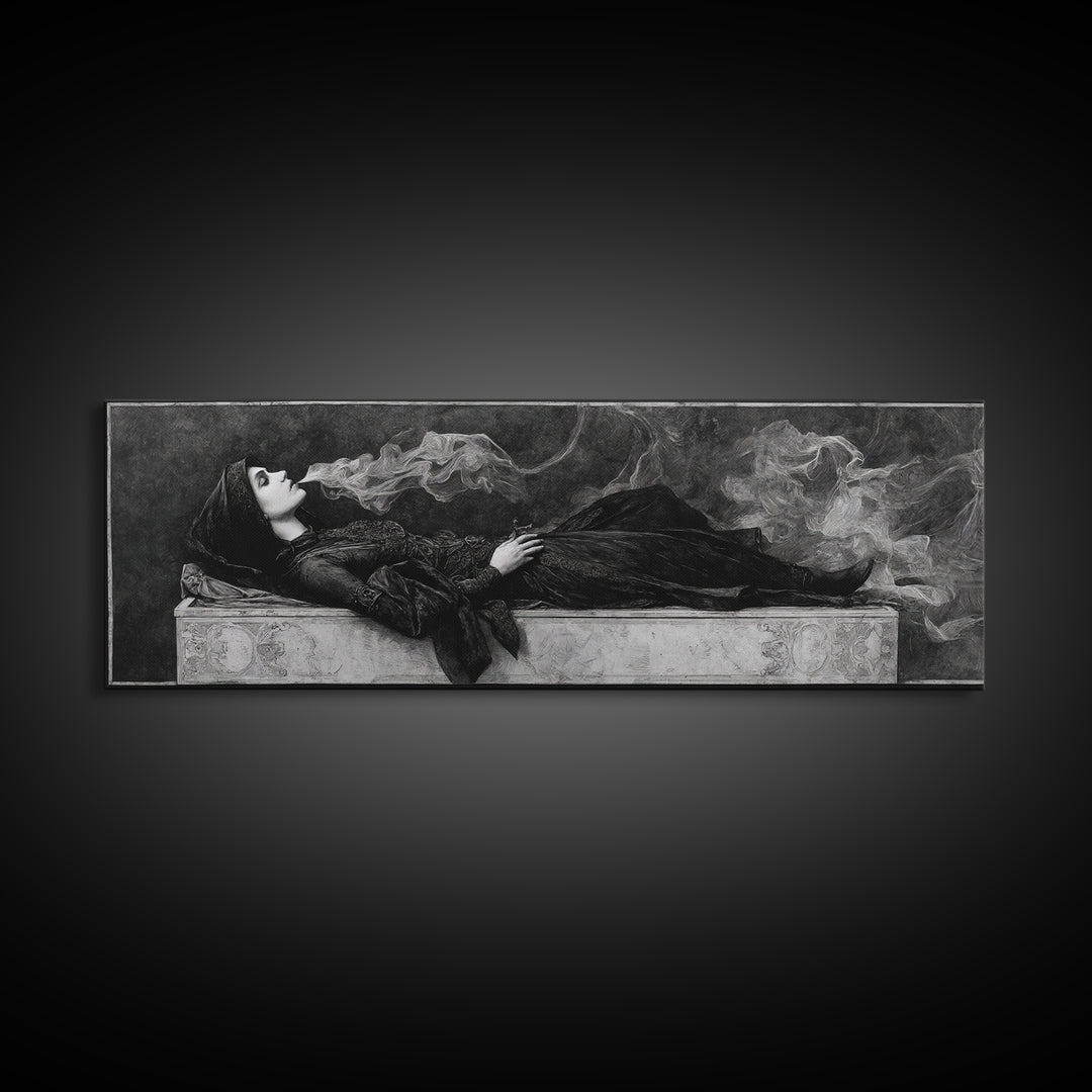 The Coffin Sleeper, Dark Symbolist Art, Extra Wide Wall Art, Gothic Horror Wall Art, Canvas Print, Halloween Wall Art