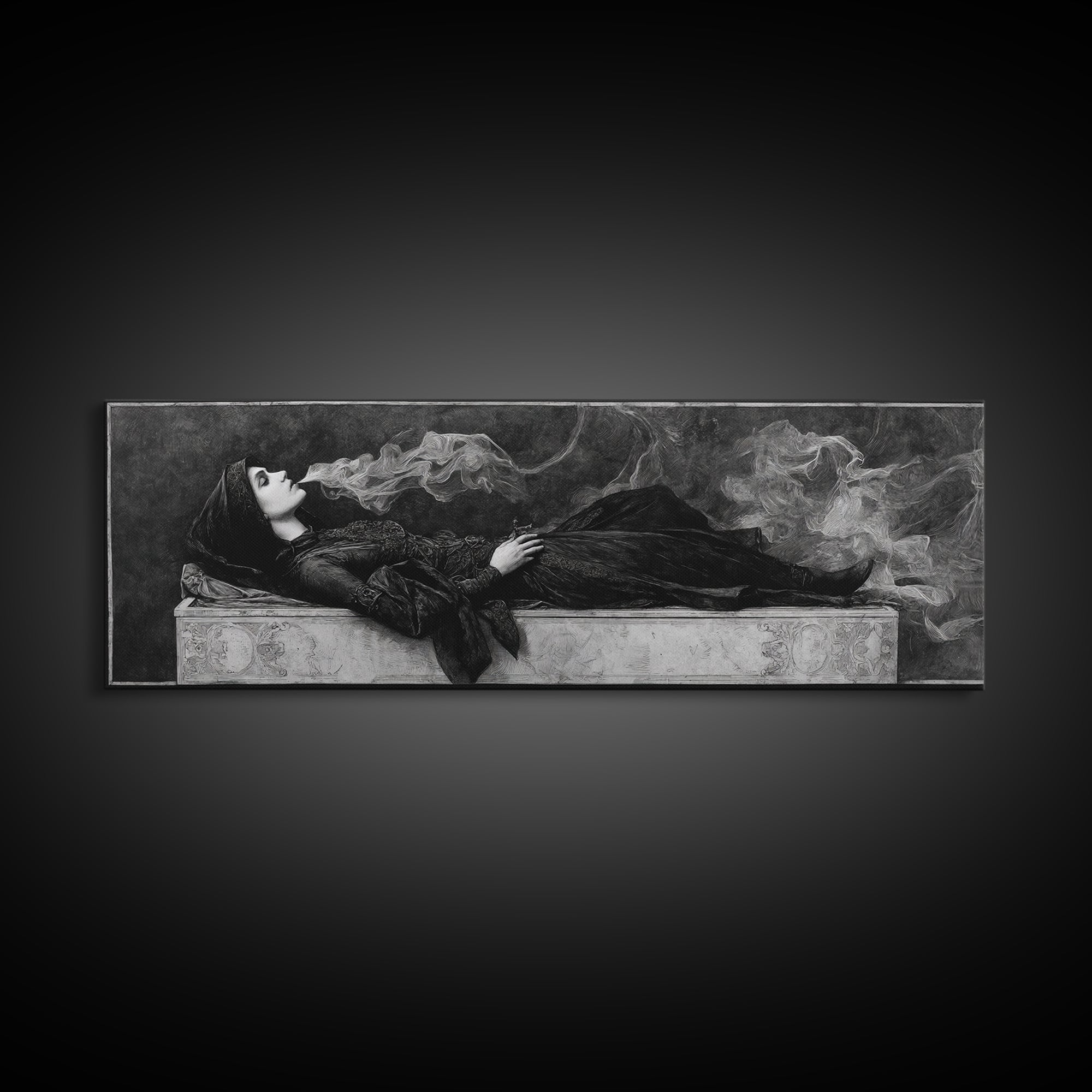The Coffin Sleeper, Dark Symbolist Art, Extra Wide Wall Art, Gothic Horror Wall Art, Canvas Print, Halloween Wall Art