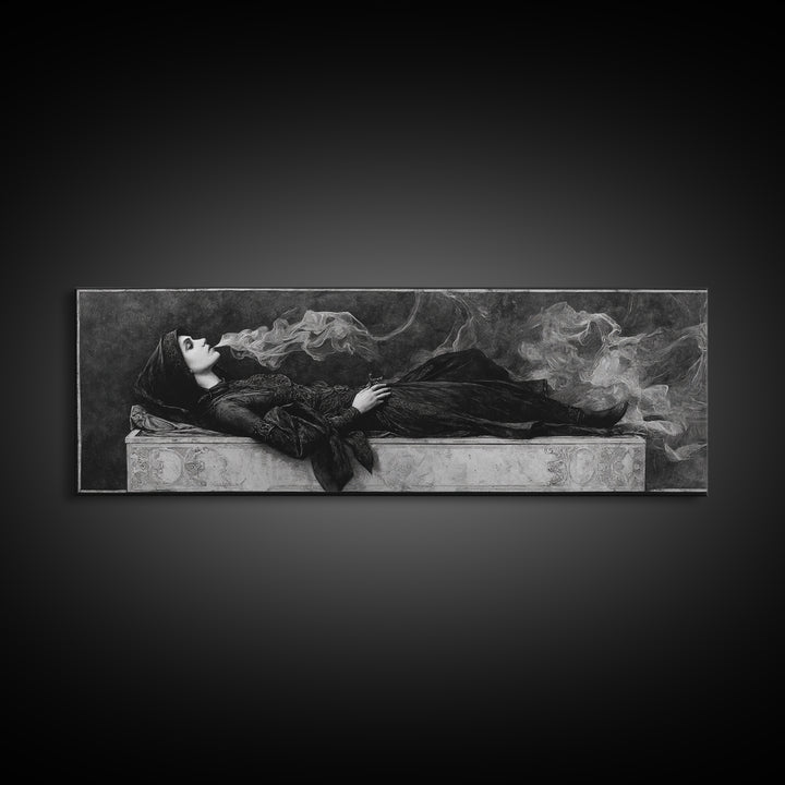 The Coffin Sleeper, Dark Symbolist Art, Extra Wide Wall Art, Gothic Horror Wall Art, Canvas Print, Halloween Wall Art