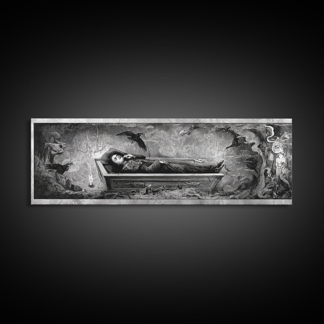 The Coffin Sleeper, Expressionist Nightmare Art, Extra Wide Wall Art, Gothic Horror Wall Art, Framed Canvas Print, Halloween Wall Art