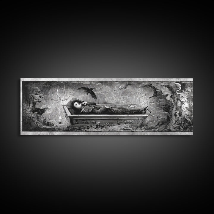 The Coffin Sleeper, Expressionist Nightmare Art, Extra Wide Wall Art, Gothic Horror Wall Art, Framed Canvas Print, Halloween Wall Art