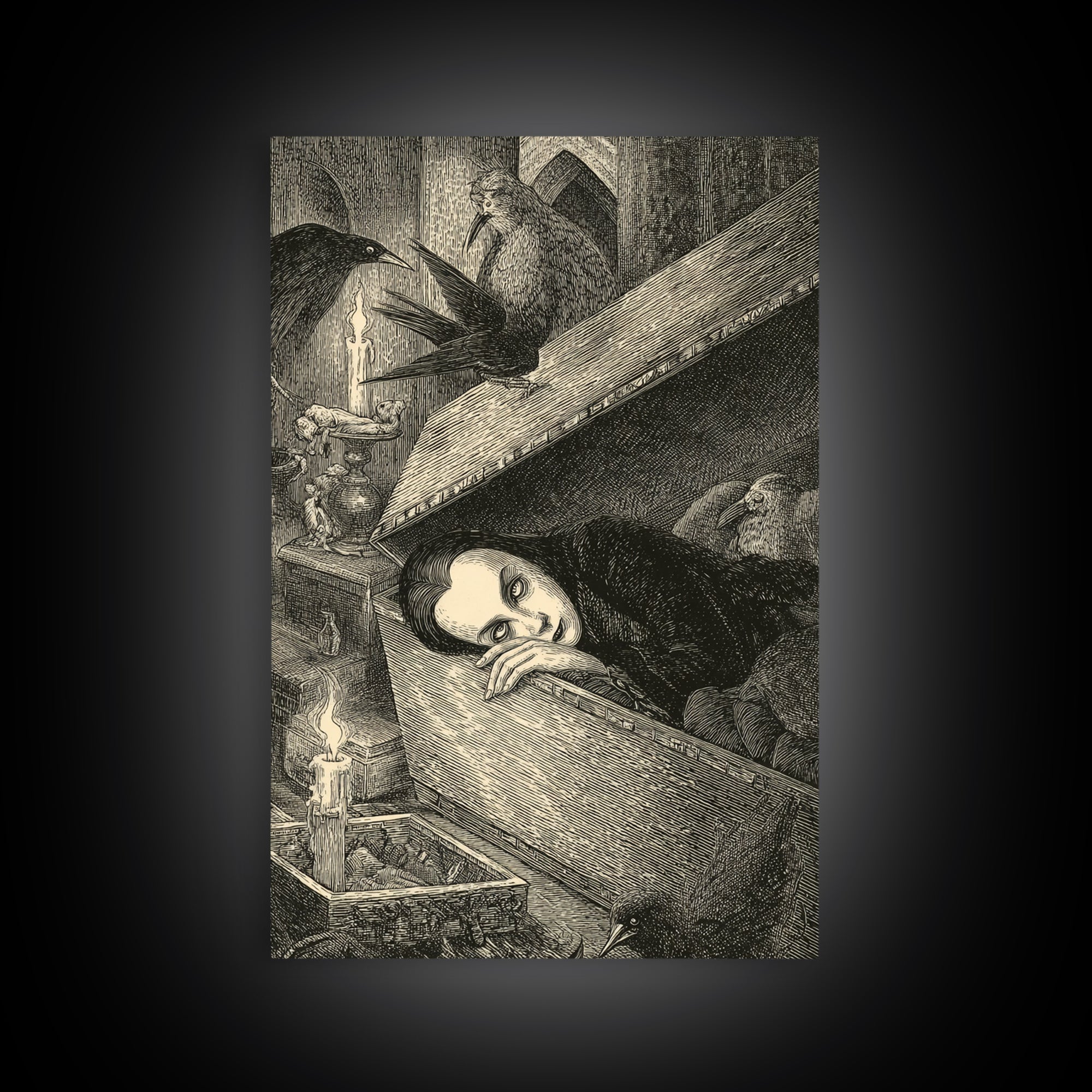 The Coffin Sleeper, Victorian Macabre Art, Vertical Wall Art, Gothic Horror Wall Art, Canvas Print, Halloween Wall Art