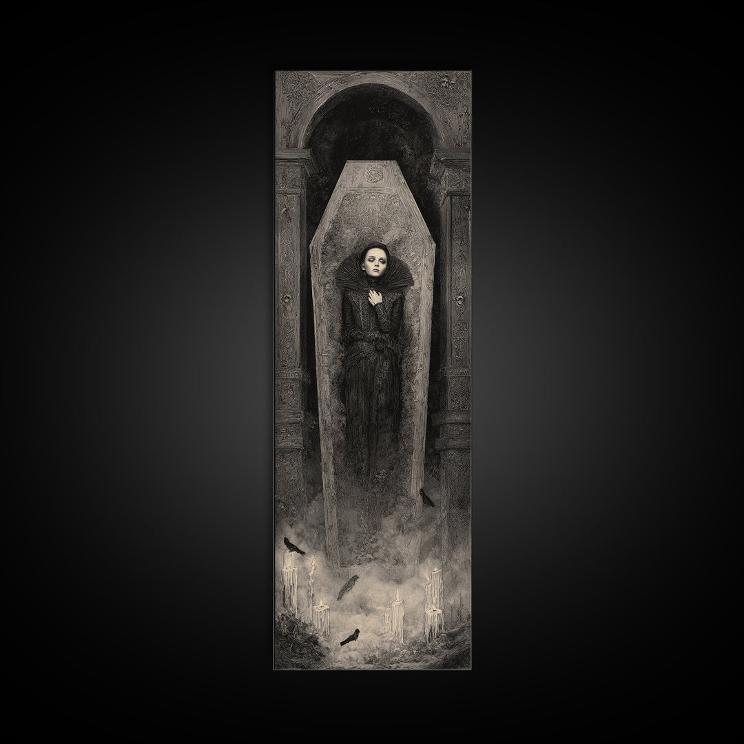 The Coffin Sleeper, Surreal Apocalyptic Art, Tall Narrow Wall Art, Gothic Horror Wall Art, Canvas Print, Halloween Wall Art