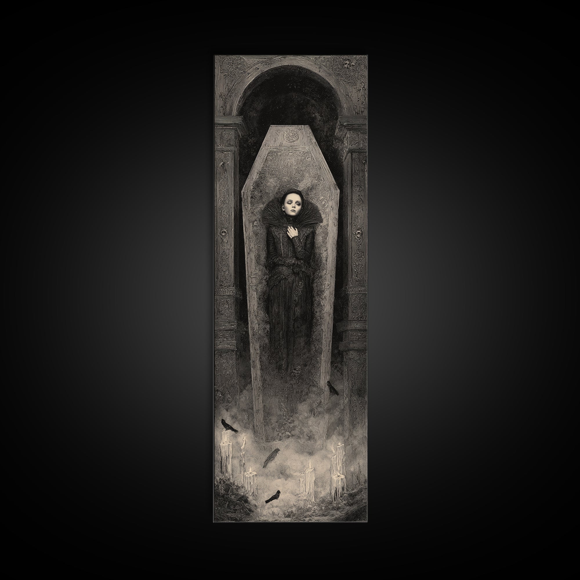 The Coffin Sleeper, Surreal Apocalyptic Art, Tall Narrow Wall Art, Gothic Horror Wall Art, Canvas Print, Halloween Wall Art