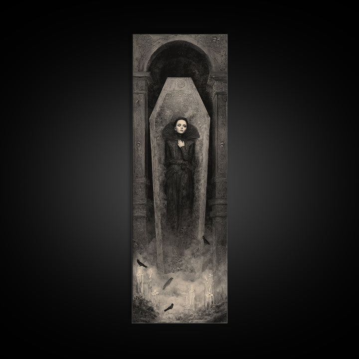 The Coffin Sleeper, Surreal Apocalyptic Art, Tall Narrow Wall Art, Gothic Horror Wall Art, Canvas Print, Halloween Wall Art