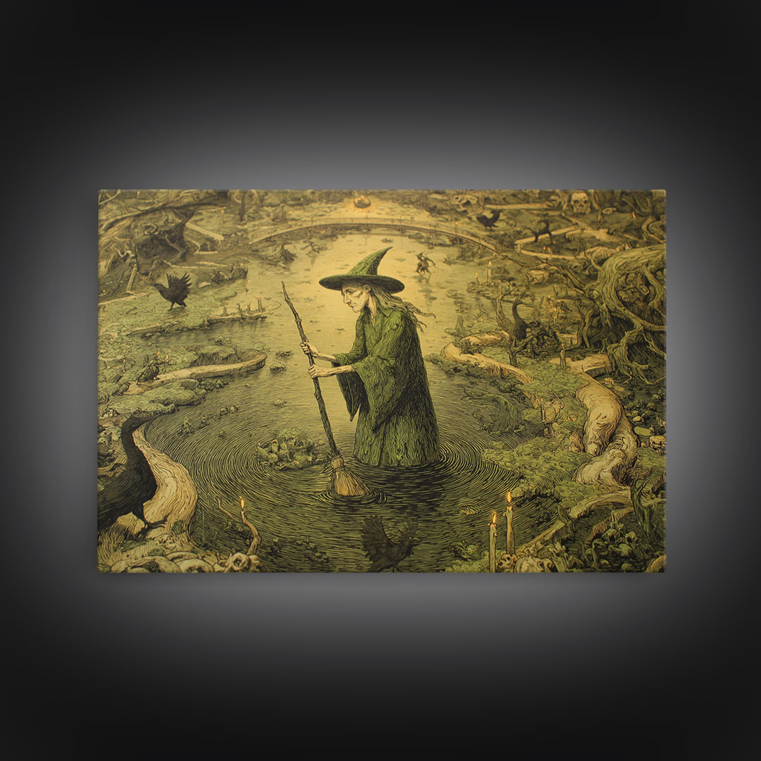 The Swamp Witch, Medieval Grotesque Art, Landscape Wall Art, Gothic Horror Wall Art, Canvas Print, Halloween Wall Art