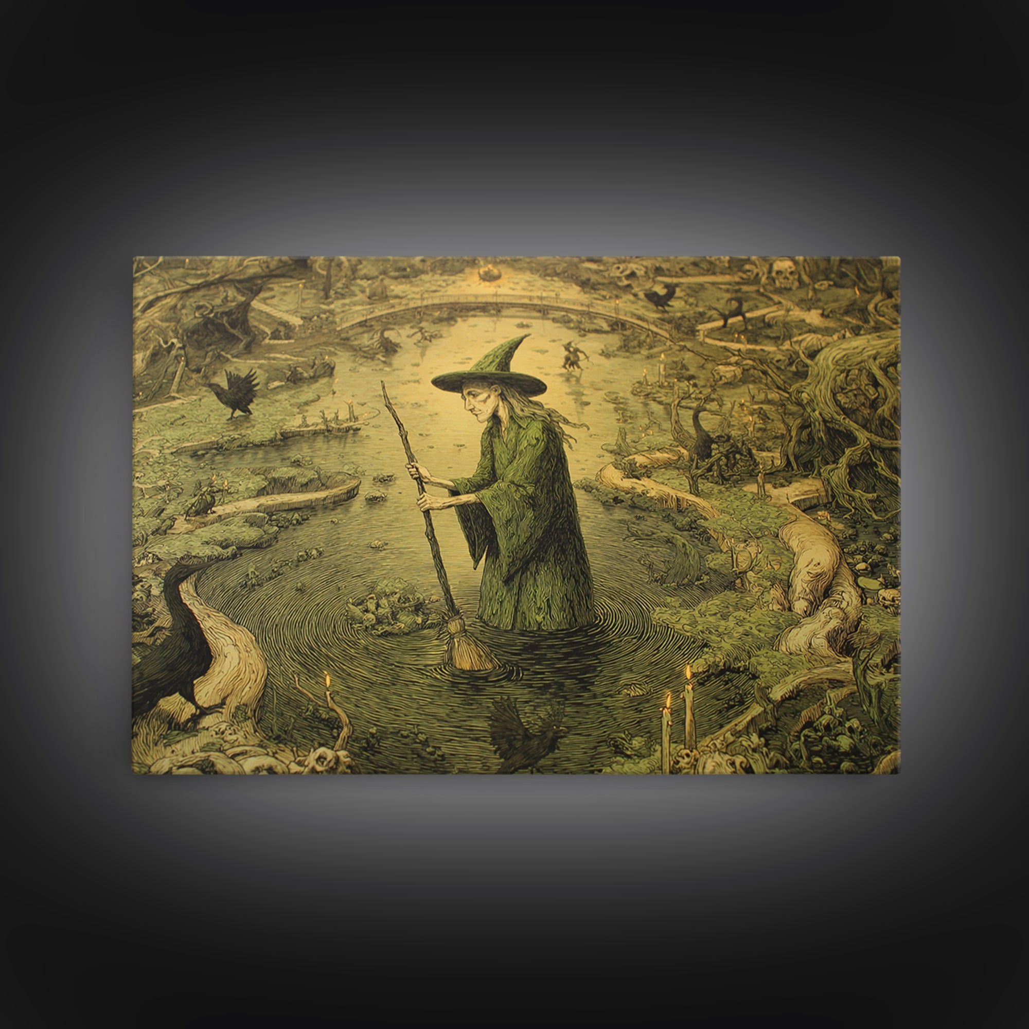 The Swamp Witch, Medieval Grotesque Art, Landscape Wall Art, Gothic Horror Wall Art, Canvas Print, Halloween Wall Art