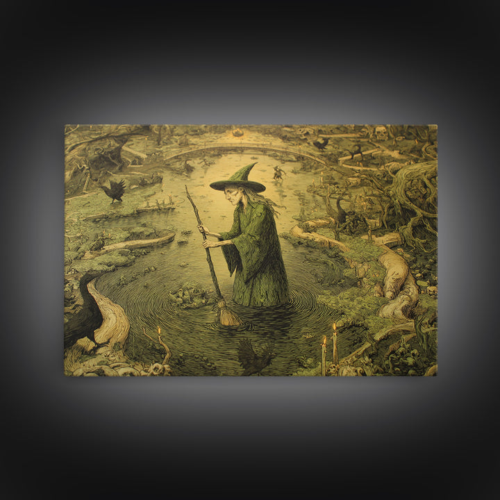 The Swamp Witch, Medieval Grotesque Art, Landscape Wall Art, Gothic Horror Wall Art, Canvas Print, Halloween Wall Art