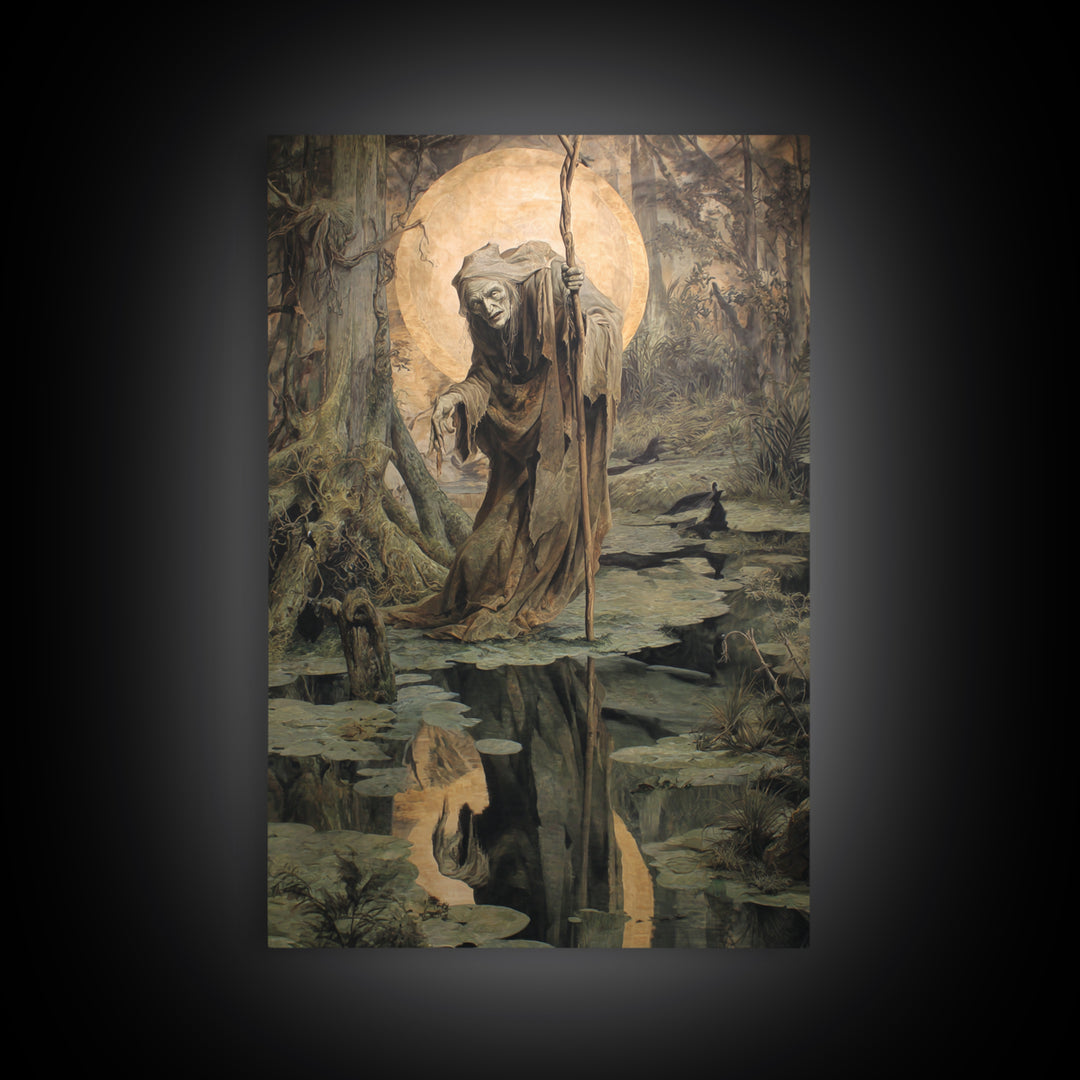 The Swamp Witch, Dark Renaissance Art, Vertical Wall Art, Gothic Horror Wall Art, Canvas Print, Halloween Wall Art