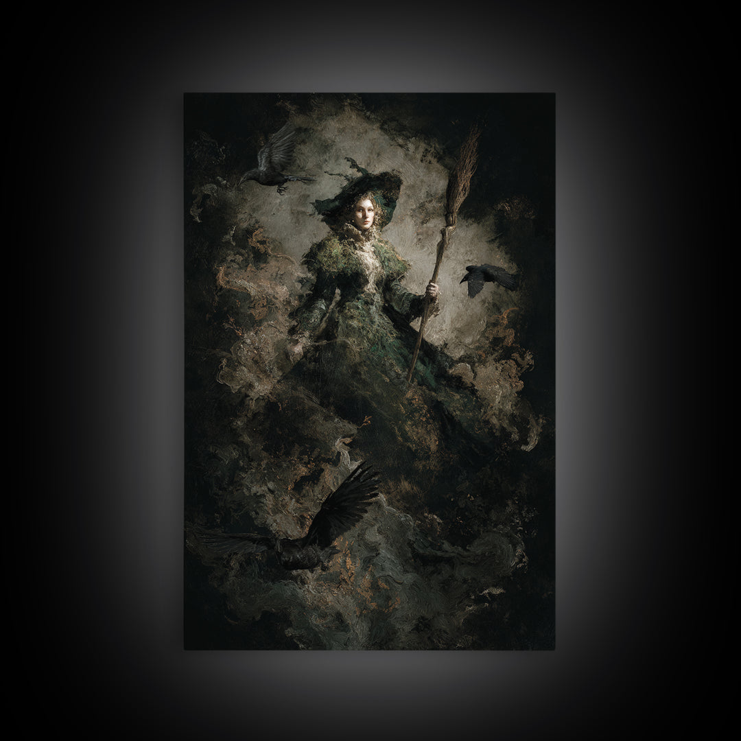 The Swamp Witch, Dark Romantic Horror Art, Vertical Wall Art, Dark Fantasy Wall Art, Framed Canvas Print, Halloween Wall Art