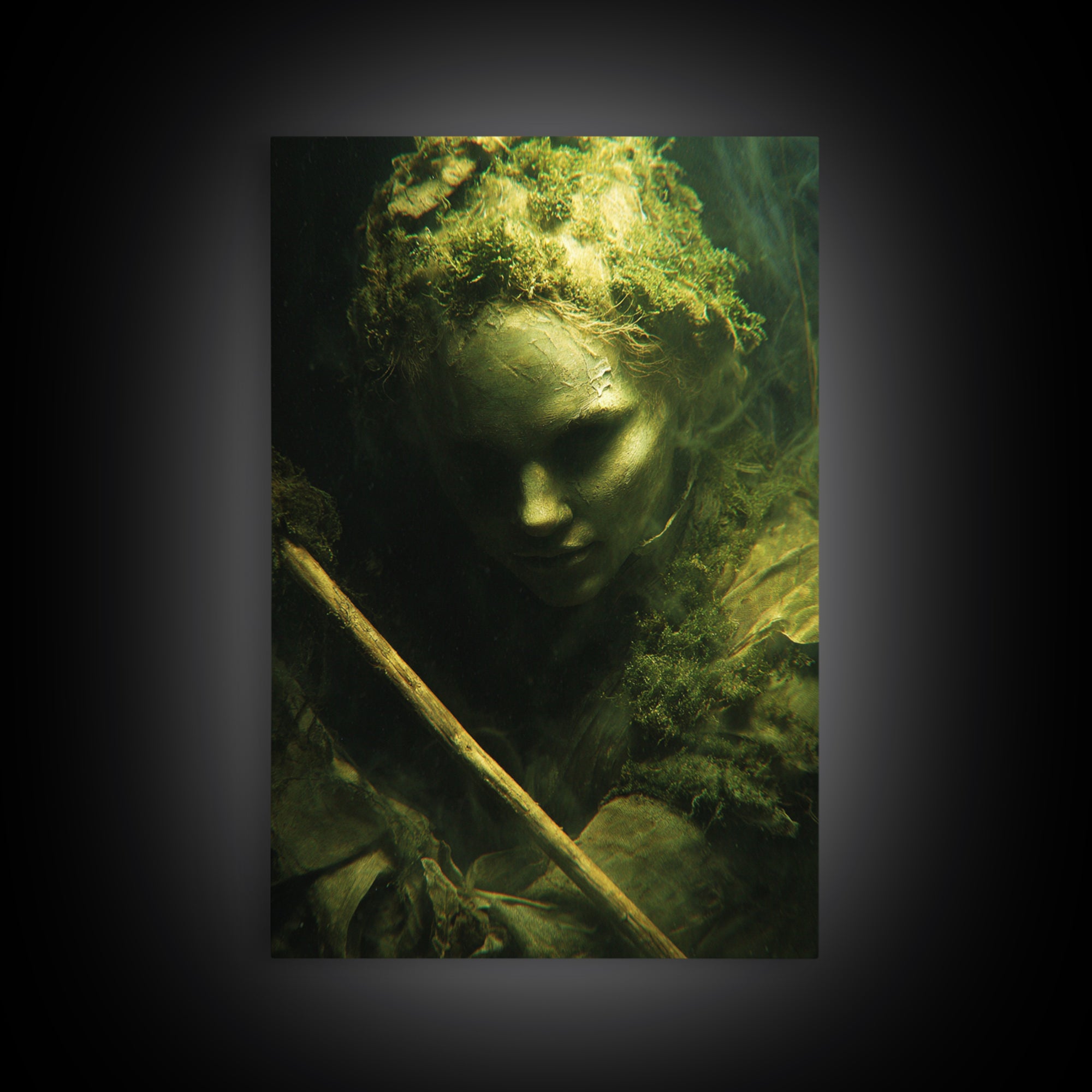 The Swamp Witch, Gothic Nightmare Art, Vertical Wall Art, Dark Halloween Decor, Framed Canvas Print, Halloween Wall Art