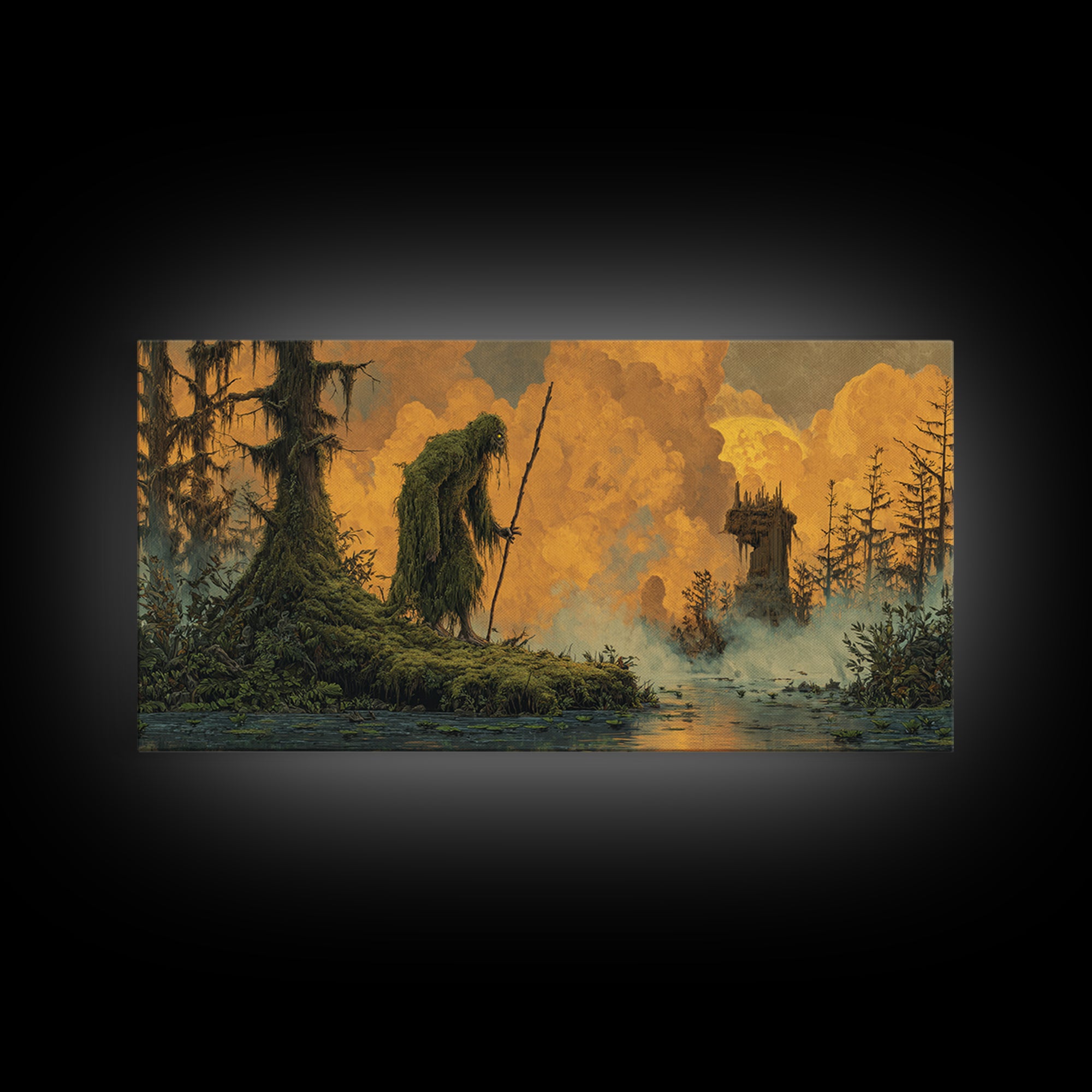 The Swamp Witch, Apocalyptic Romantic Art, Wide Panoramic Art, Dark Halloween Decor, Canvas Print, Halloween Wall Art, Macabre Wall Art
