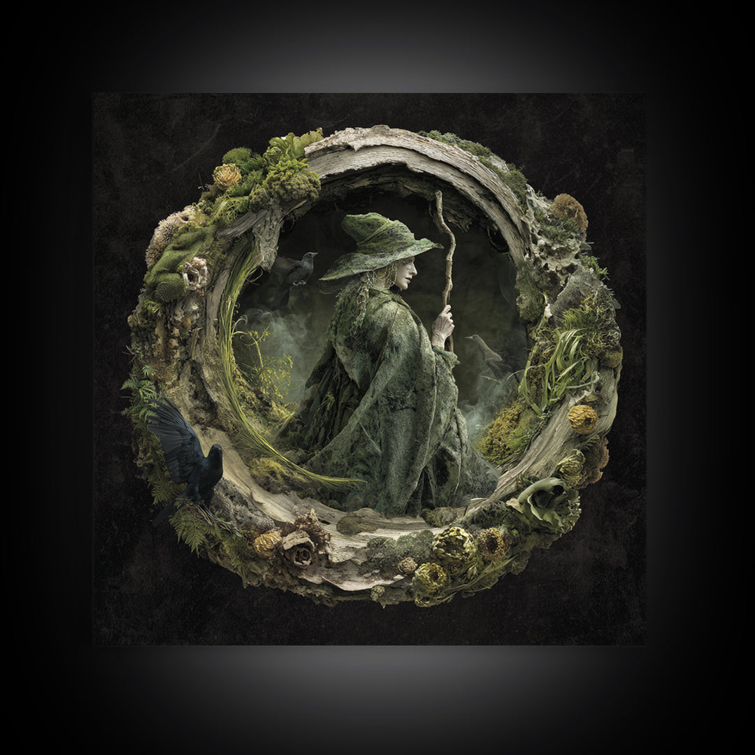 The Swamp Witch, Symbolist Dream Art, Square Wall Art, Dark Fantasy Wall Art, Canvas Print, Halloween Wall Art, Horror Wall Art