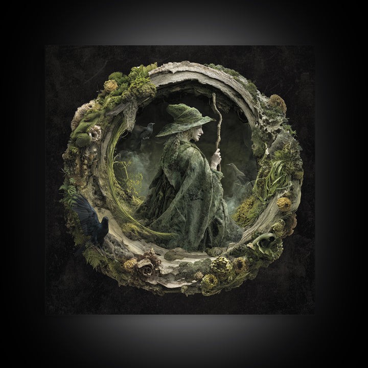 The Swamp Witch, Symbolist Dream Art, Square Wall Art, Dark Fantasy Wall Art, Canvas Print, Halloween Wall Art, Horror Wall Art