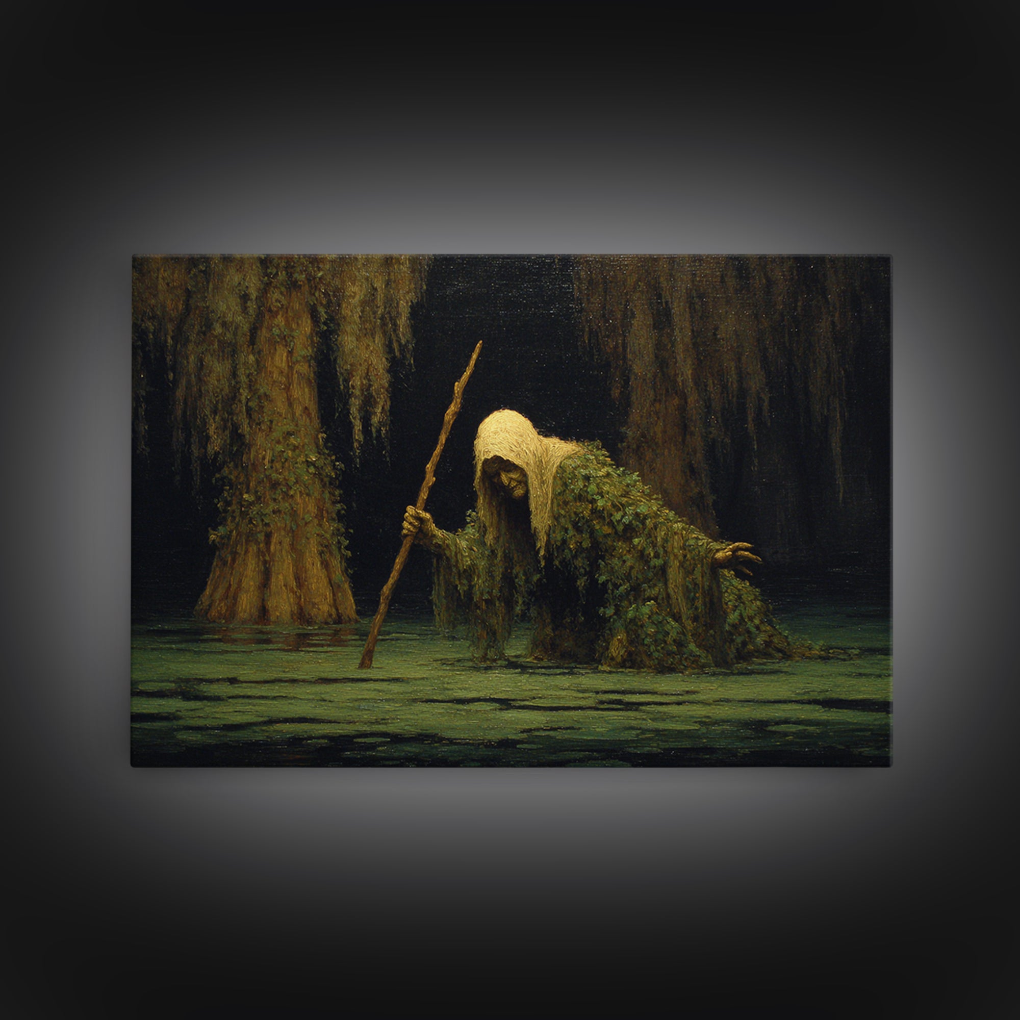 The Swamp Witch, Symbolist Gothic Landscape, Landscape Wall Art, Dark Halloween Decor, Canvas Print, Halloween Wall Art, Dark Fantasy Art