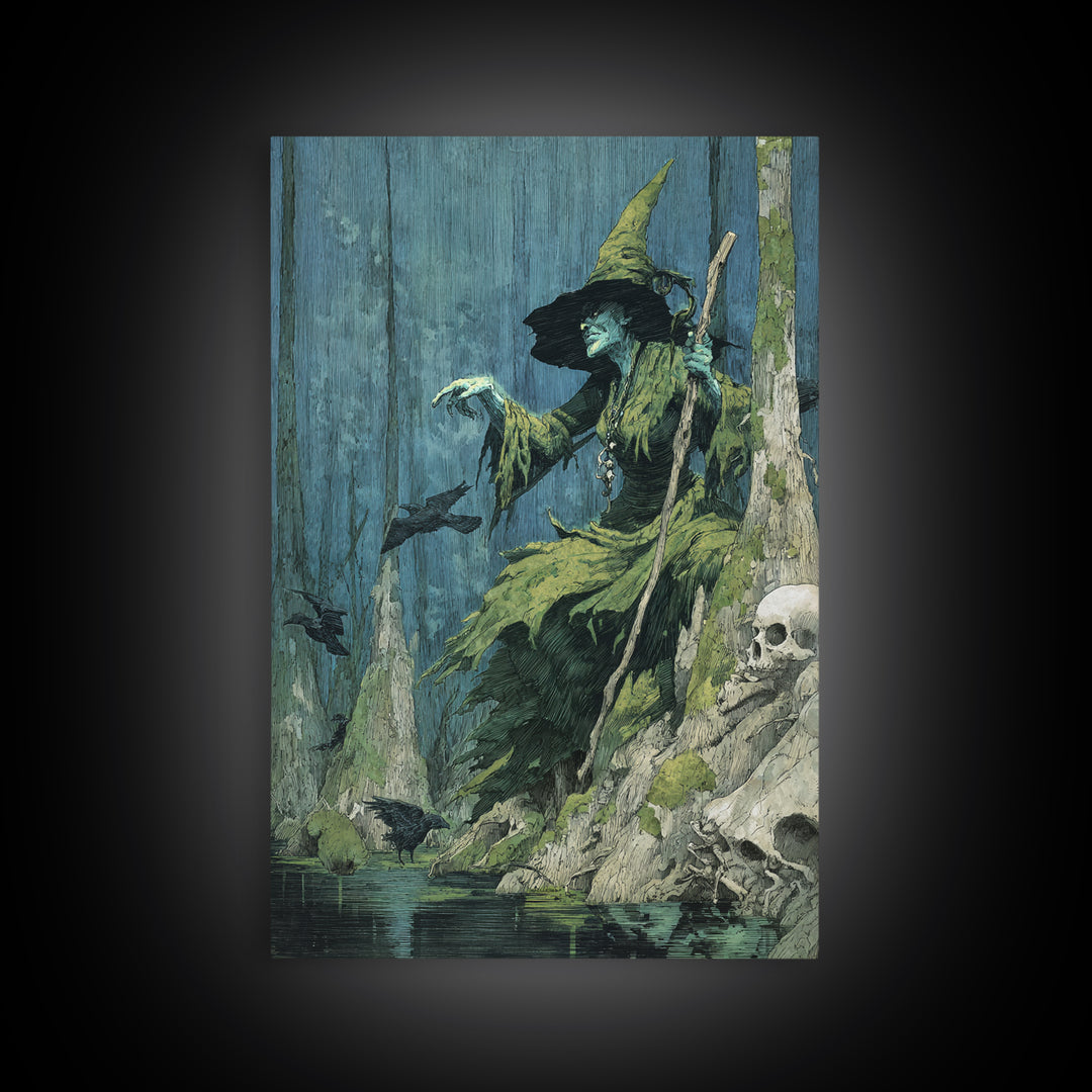 The Swamp Witch, Decadent Gothic Art, Vertical Wall Art, Gothic Horror Wall Art, Canvas Print, Halloween Wall Art