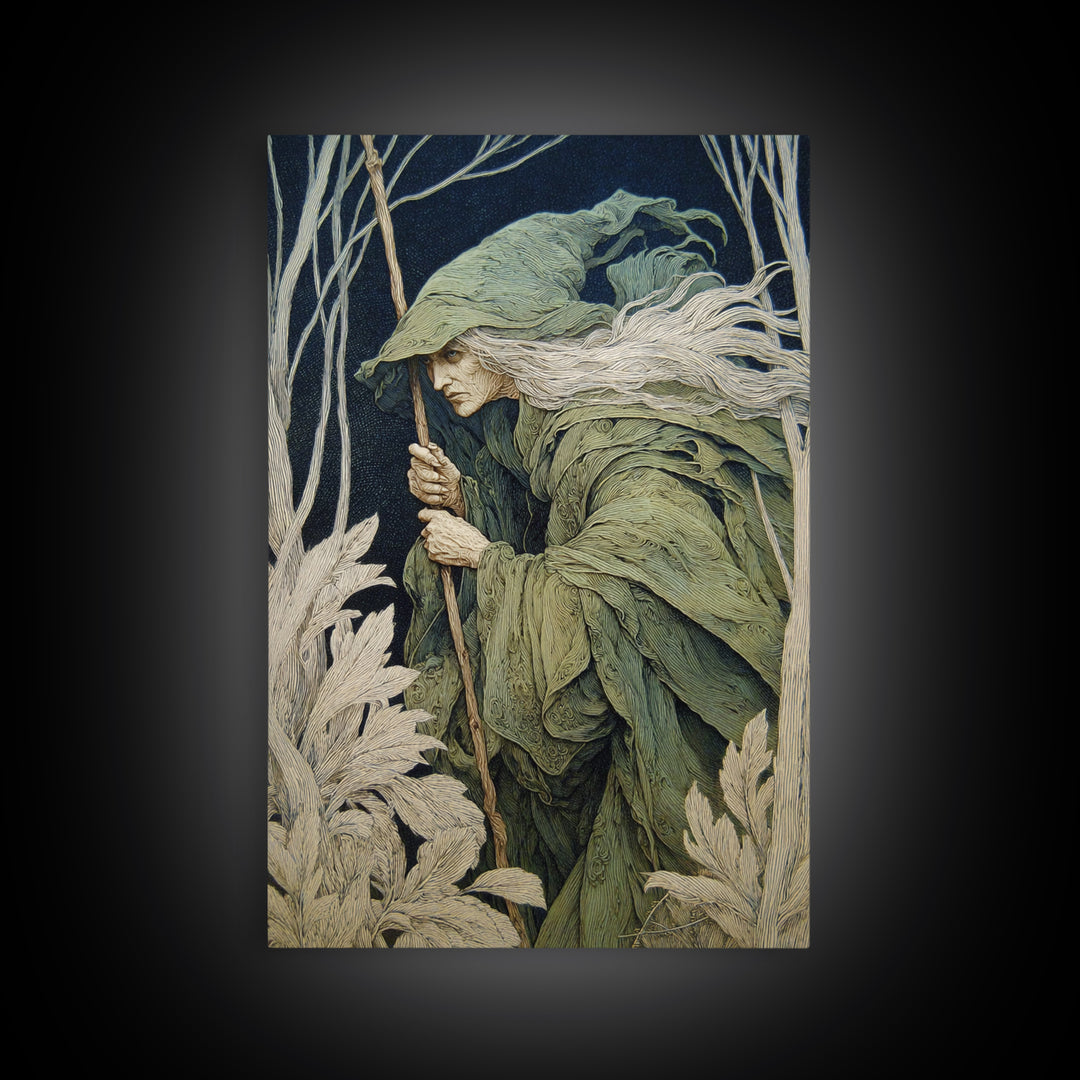 The Swamp Witch, Symbolist Death Art, Vertical Wall Art, Macabre Wall Art, Framed Canvas Print, Halloween Wall Art