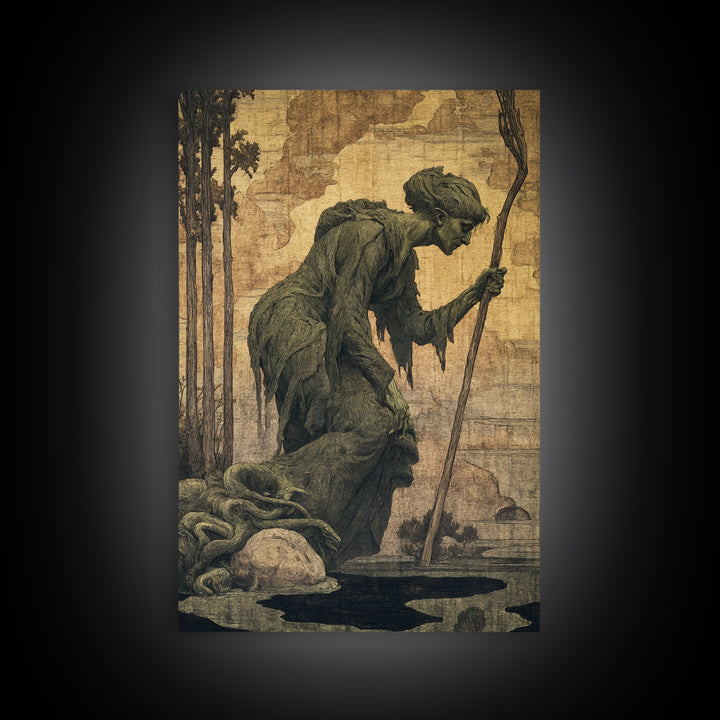 The Swamp Witch, Dark Symbolist Art, Vertical Wall Art, Dark Fantasy Wall Art, Framed Canvas Print, Halloween Wall Art