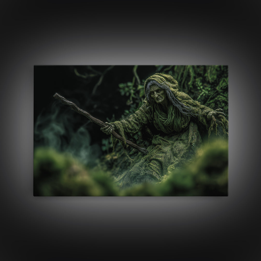 The Swamp Witch, Expressionist Gothic Art, Landscape Wall Art, Dark Fantasy Wall Art, Canvas Print, Halloween Wall Art, Gothic Home Decor