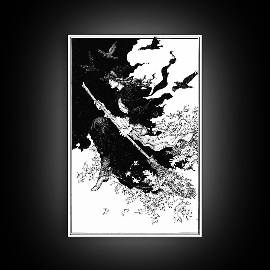 The Swamp Witch, Decadent Line Art, Vertical Wall Art, Gothic Horror Wall Art, Canvas Print, Halloween Wall Art, Halloween Decor