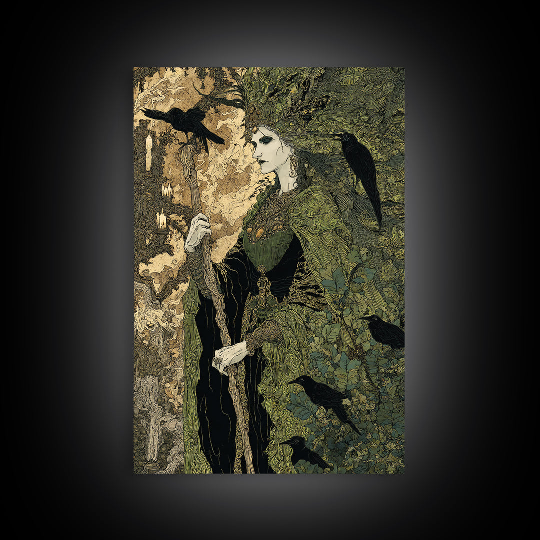 The Swamp Witch, Stained Glass Gothic Art, Vertical Wall Art, Dark Fantasy Wall Art, Canvas Print, Halloween Wall Art