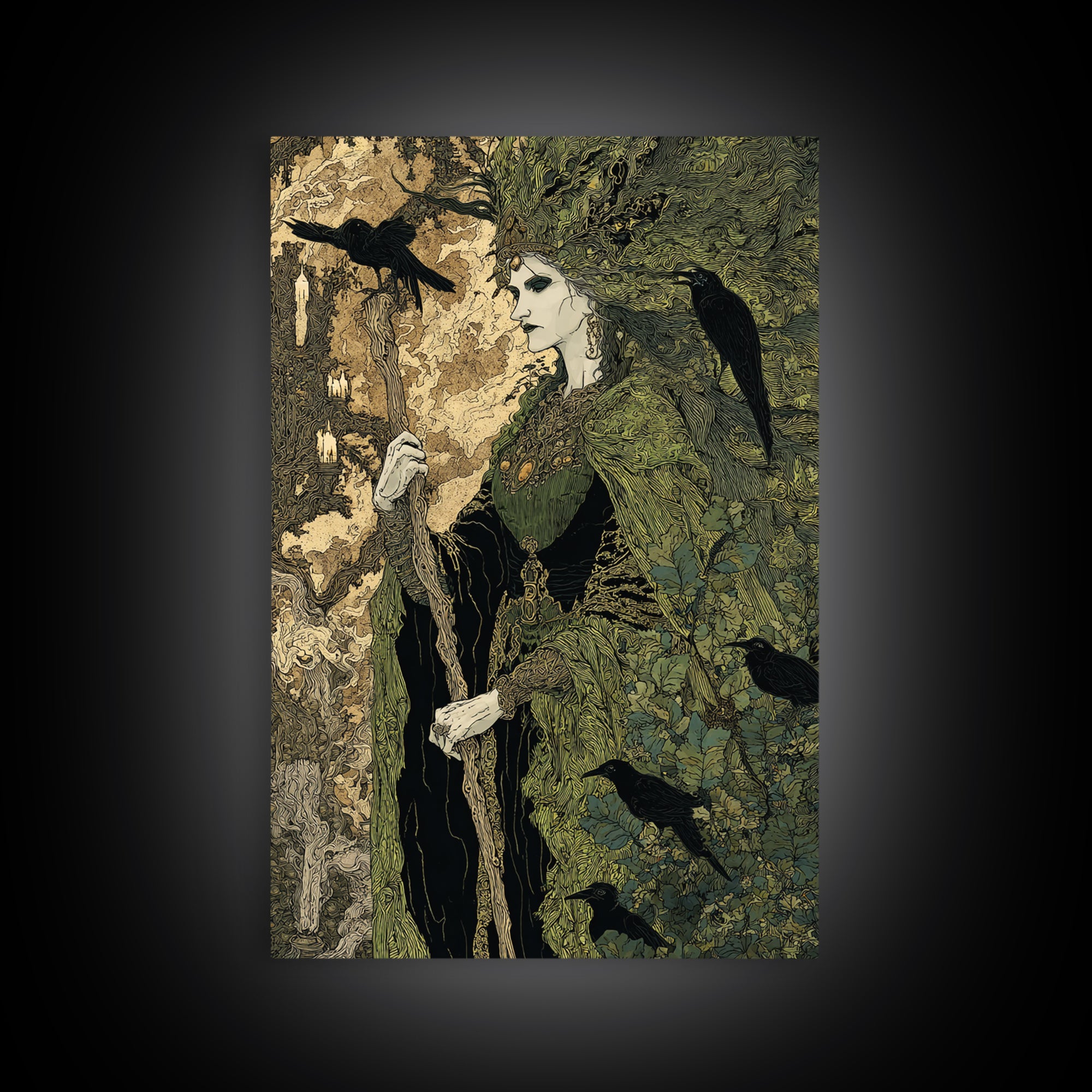 The Swamp Witch, Stained Glass Gothic Art, Vertical Wall Art, Dark Fantasy Wall Art, Canvas Print, Halloween Wall Art