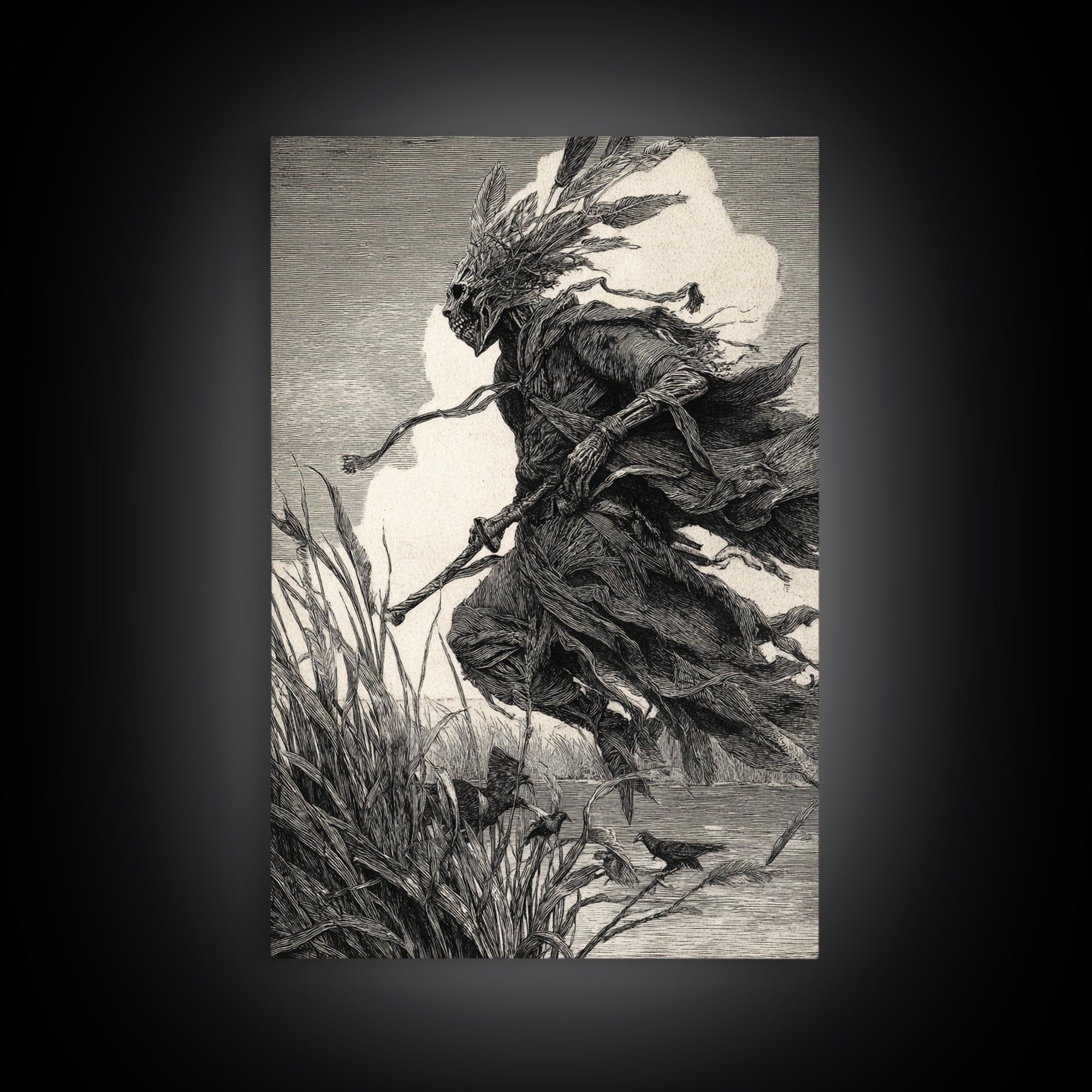 The Bog Mummy, Renaissance Engraving Art, Vertical Wall Art, Gothic Horror Wall Art, Framed Canvas Print, Halloween Wall Art